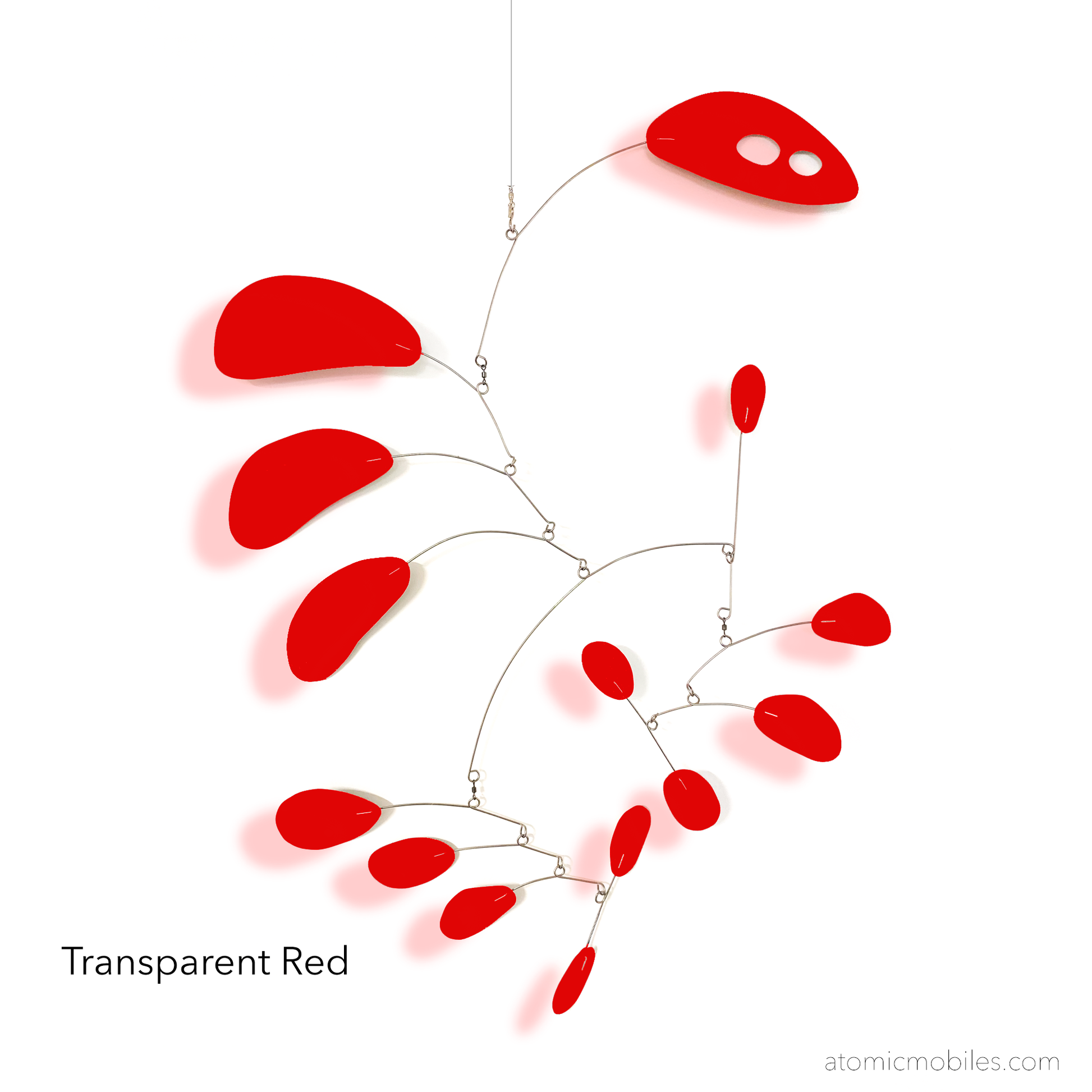 GrooveCats: CoolCat mid century modern hanging art mobile in clear transparent plexiglass acrylic red - by AtomicMobiles.com