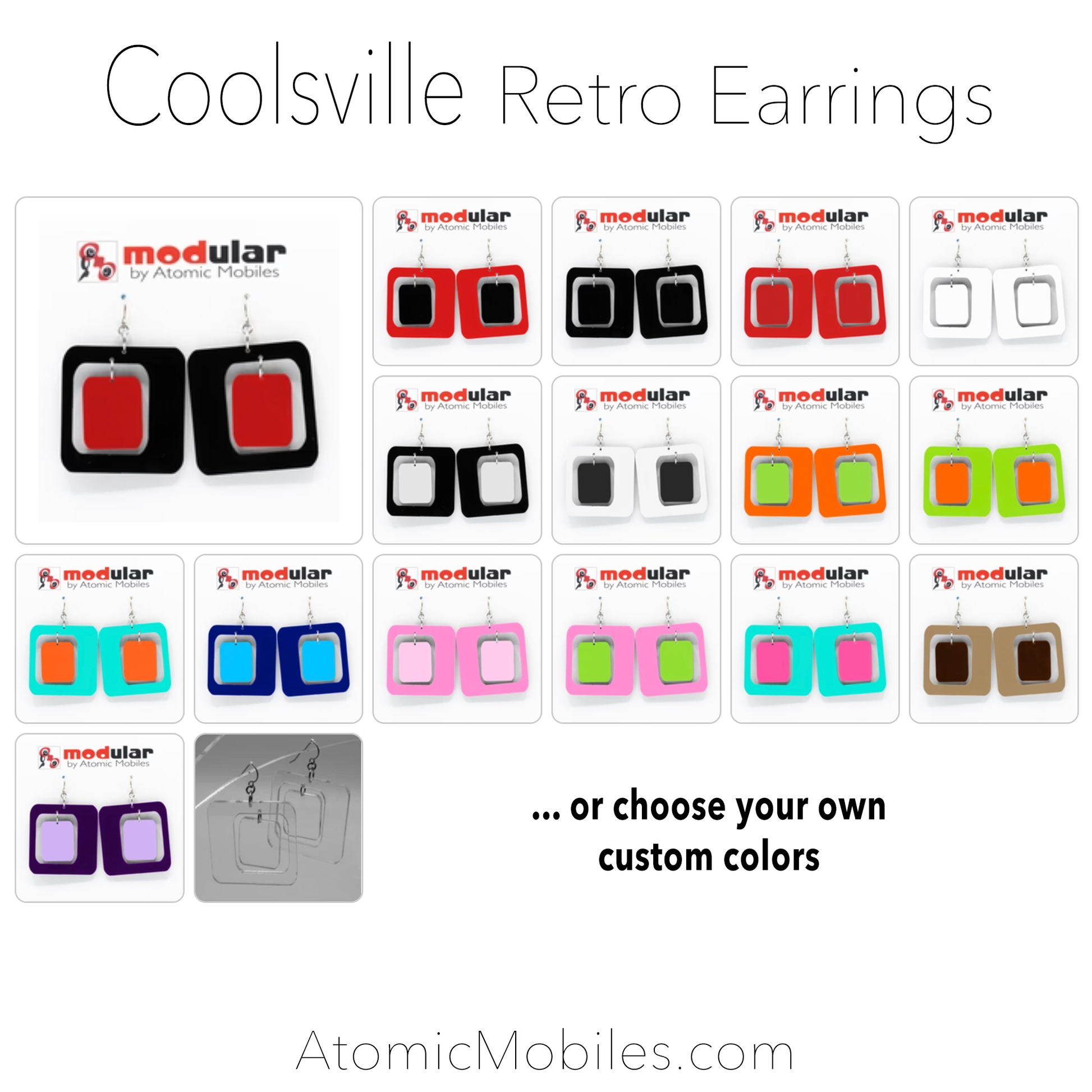 Designer Colors for COOLSVILLE retro mid century modern earrings by AtomicMobiles.com