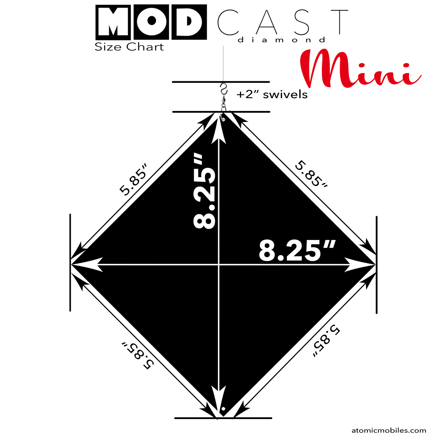 MODCast Mini Diamond Hanging Art Mobile measurements by AtomicMobiles.com