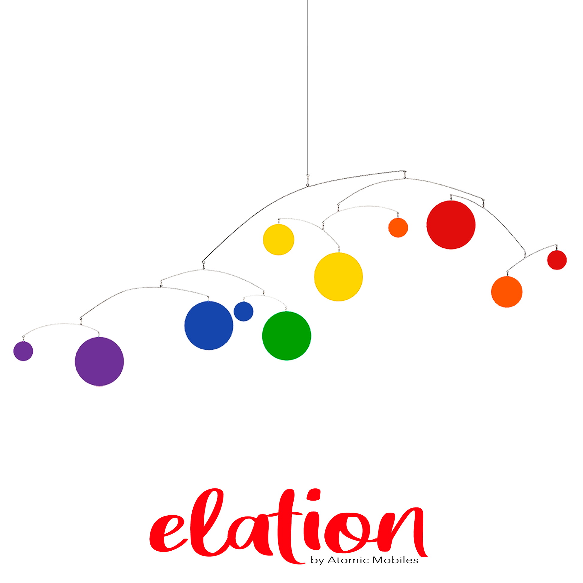 ELATION Colorful RAINBOW PRIDE LGBTQ+ Hanging Art Mobile in red, orange, yellow, green, blue, and purple  by AtomicMobiles.com