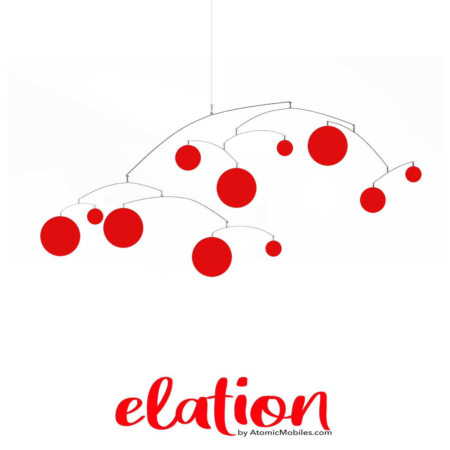 Elation XL kinetic hanging art mobile - 96x48 large size - mid century modern style hanging mobile in red by AtomicMobiles.com