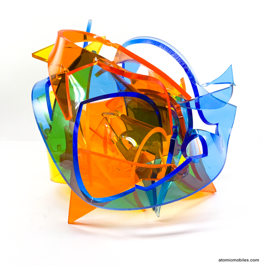 Euphoria - mesmerizing Colorful abstract plexiglass acrylic abstract art sculpture in tranparent orange, yellow, blue - one of a kind modern art by AtomicMobiles.com