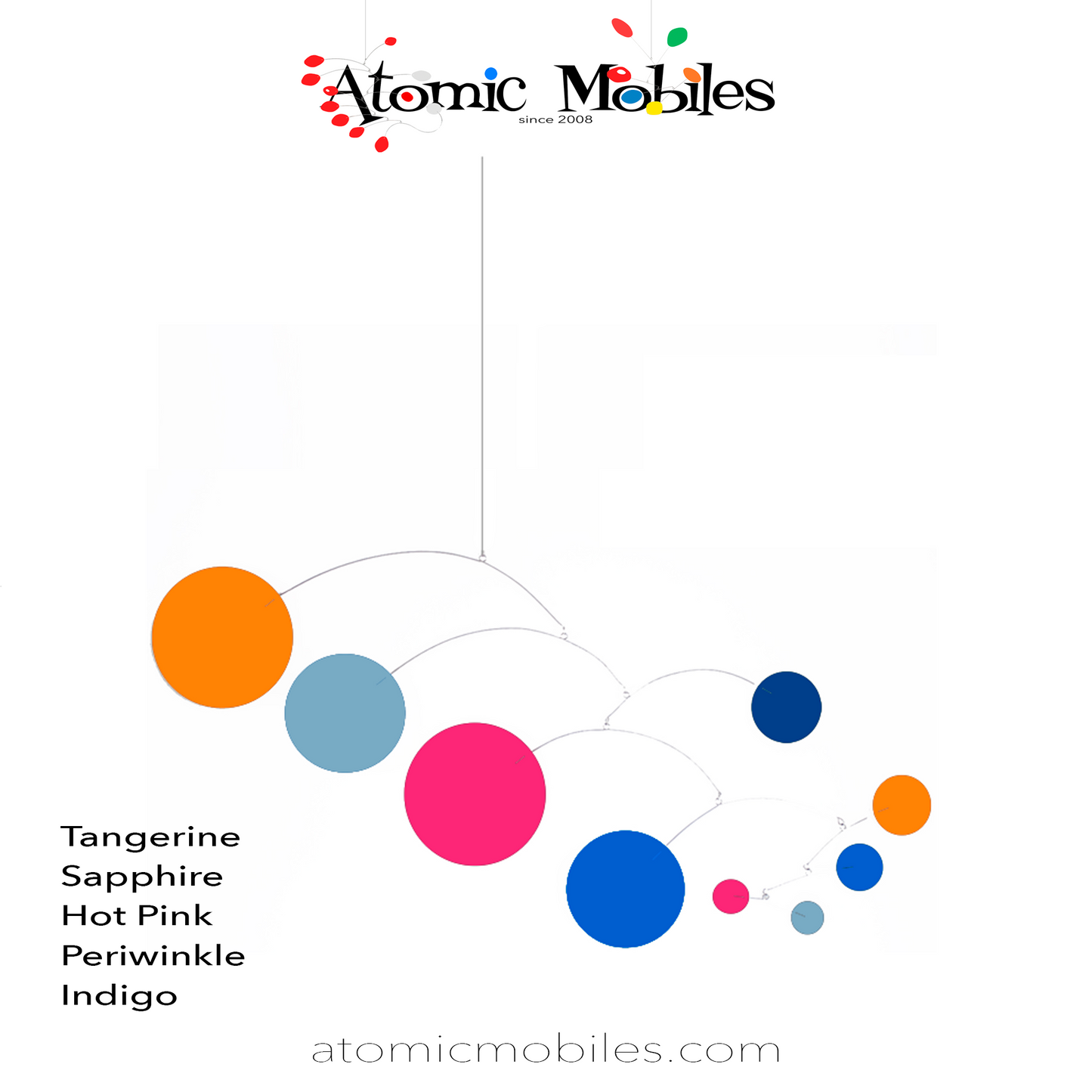 Custom MOD Mobile in Tangerine Orange, Periwinkle Blue, Hot Pink, Sapphire Blue, Indigo Blue by AtomicMobiles.com