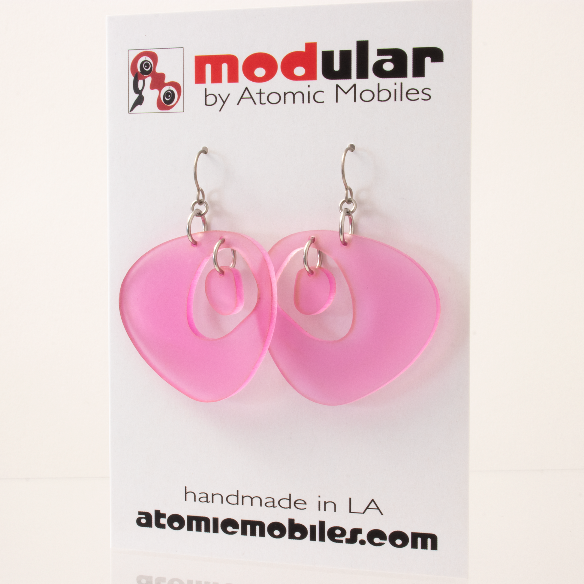 Beautiful Frosty Pink Googie Style Earrings by AtomicMobiles.com