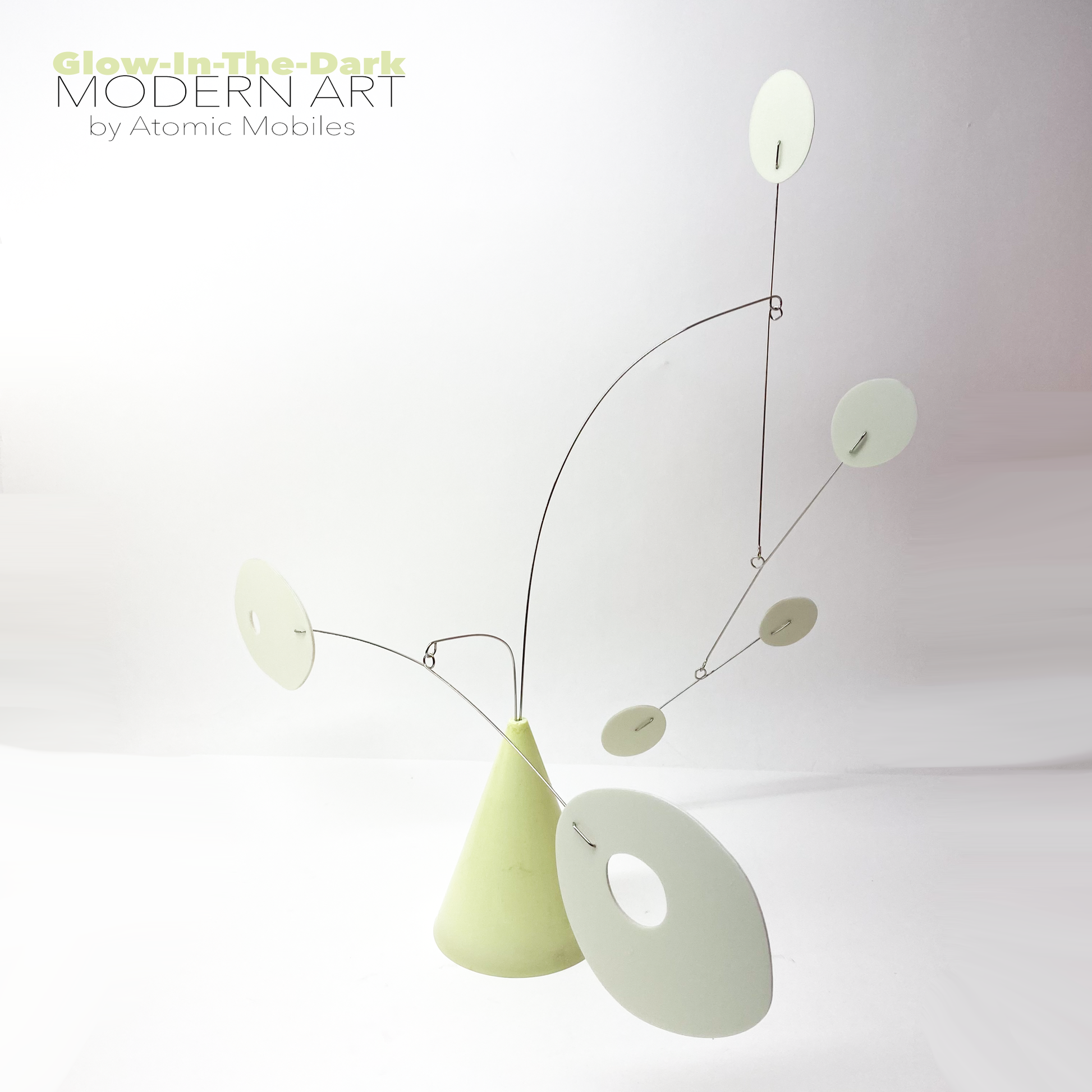 Side view of Glow-In-The-Dark Modern Art Tabletop Stabile Mobile - The Strobile - by AtomicMobiles.com