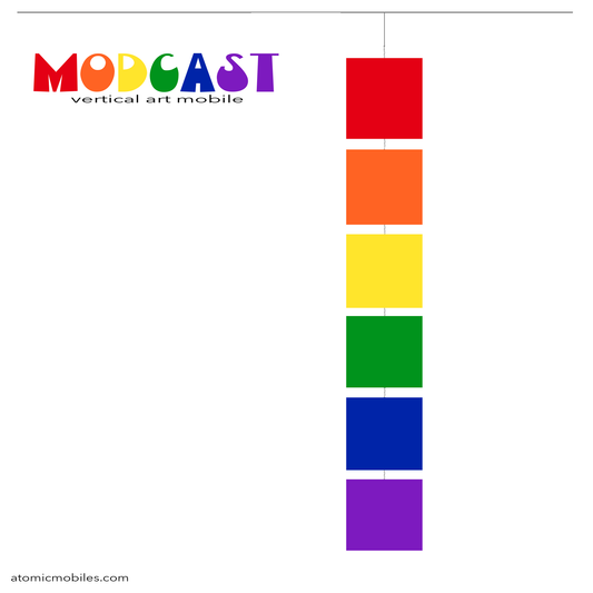 MODcast Mobiles in LGBTQ+ Rainbow Colors - mid century modern abstract art for home decor - handmade in Los Angeles by AtomicMobiles.com