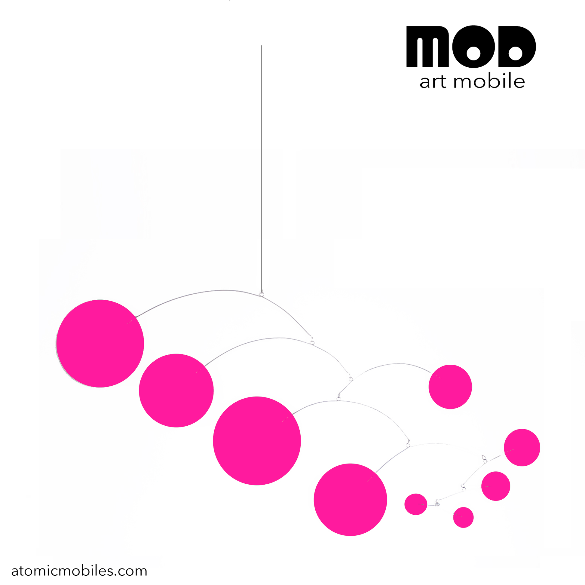 MOD kinetic hanging art mobile in SHOCKING HOT PINK -- MOD mid century modern style for your home decor by AtomicMobiles.com