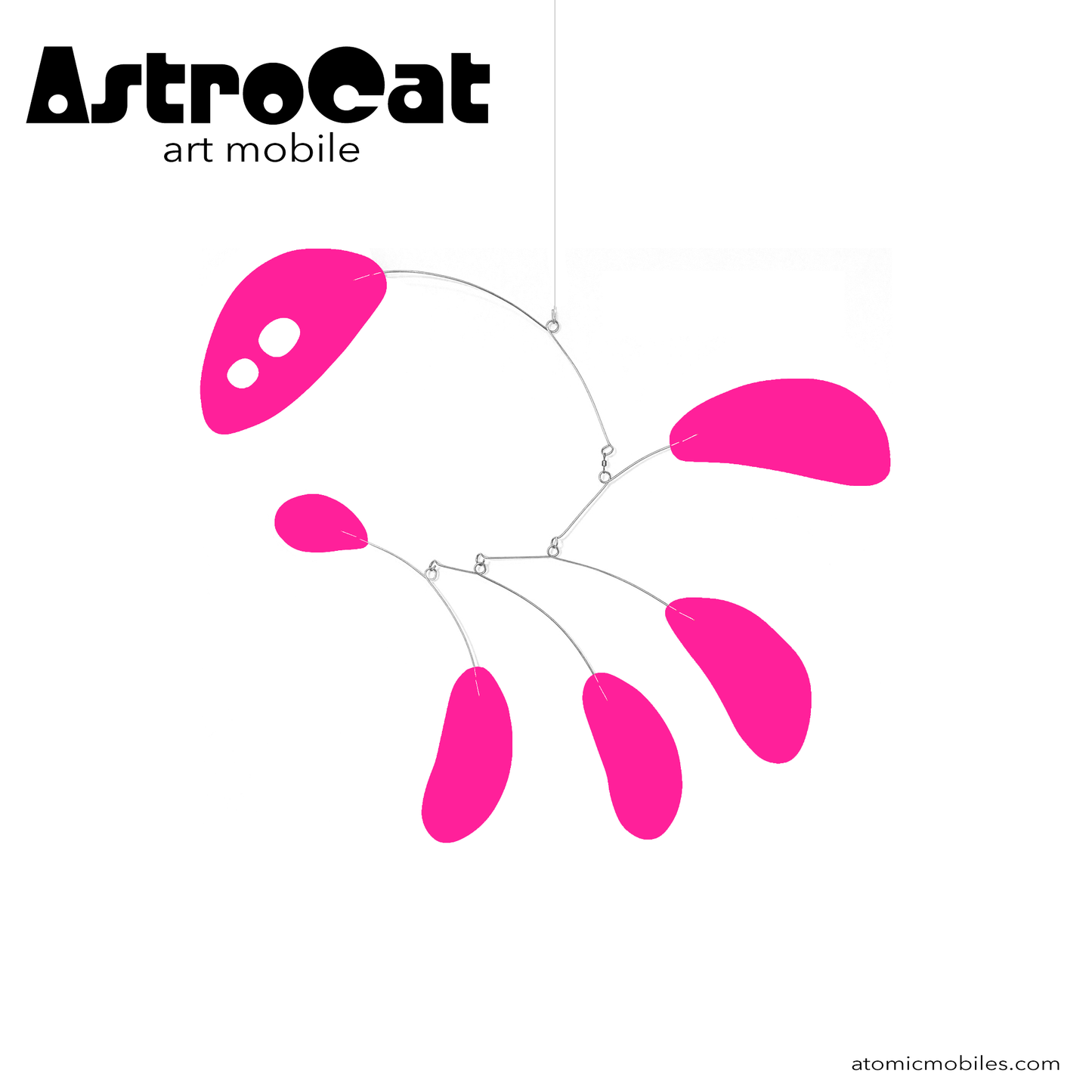 AstroCat Pink hanging art mobile in SHOCKING HOT PINK -- MOD mid century modern style for your home decor by AtomicMobiles.com