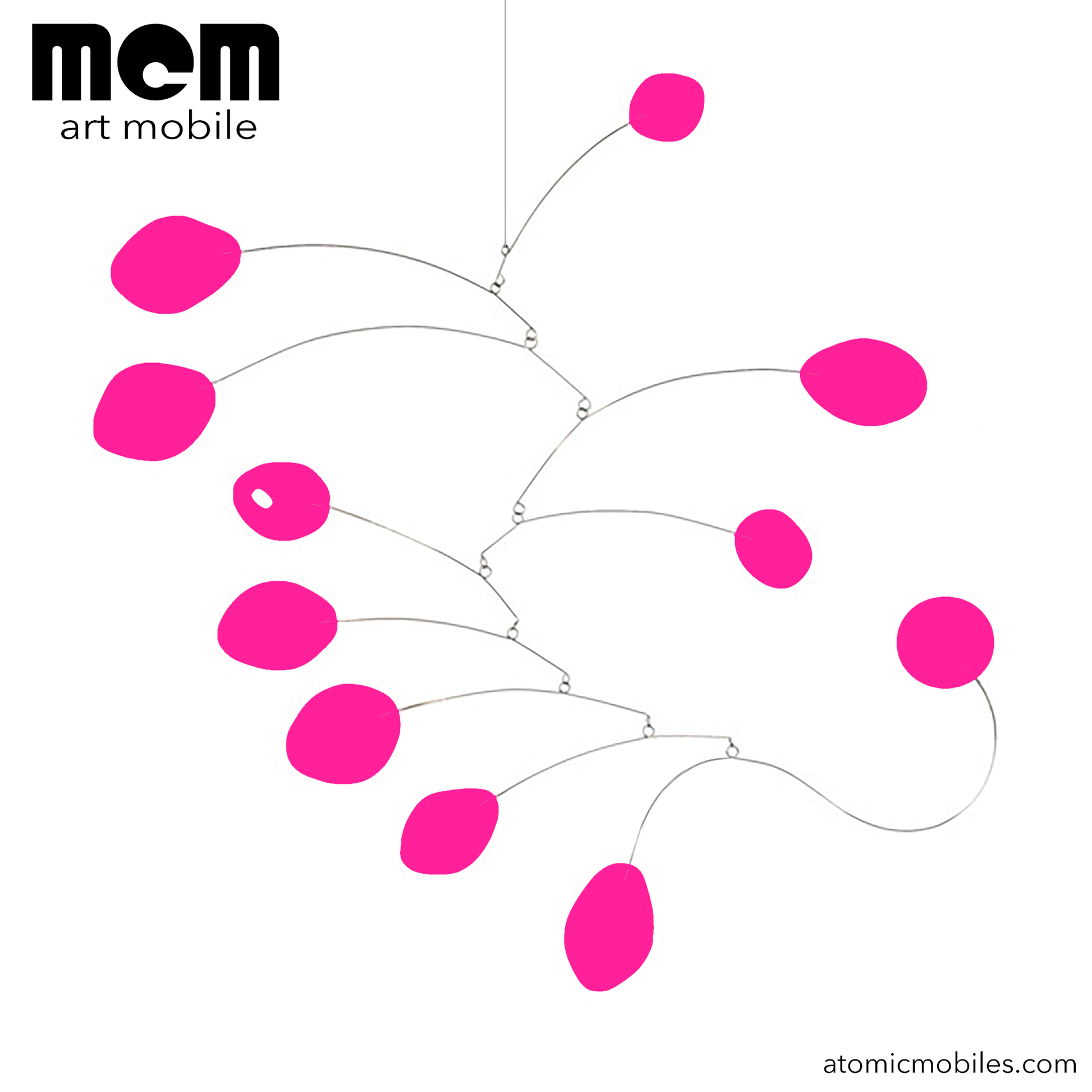 MCM kinetic hanging art mobile in SHOCKING HOT PINK -- MOD mid century modern style for your home decor by AtomicMobiles.com