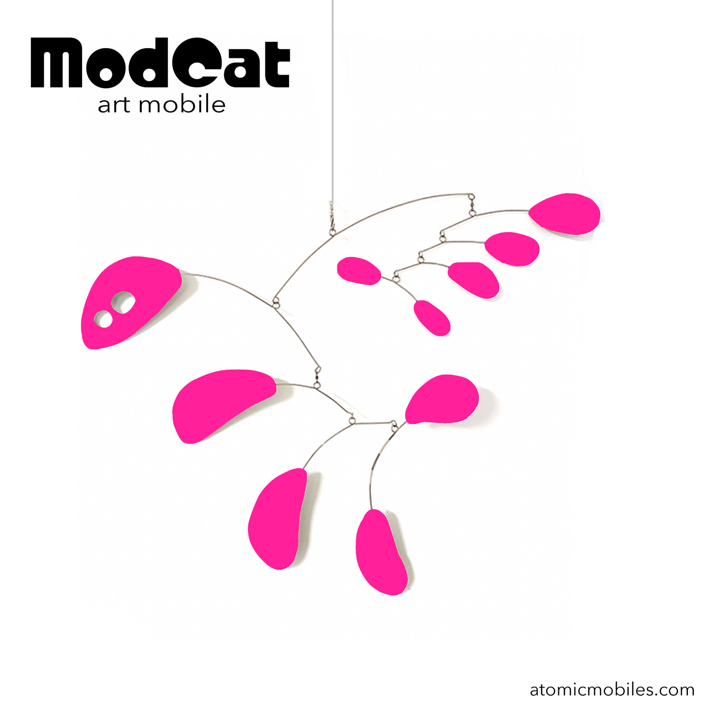 ModCat kinetic hanging art mobile in SHOCKING HOT PINK -- MOD mid century modern style for your home decor by AtomicMobiles.com