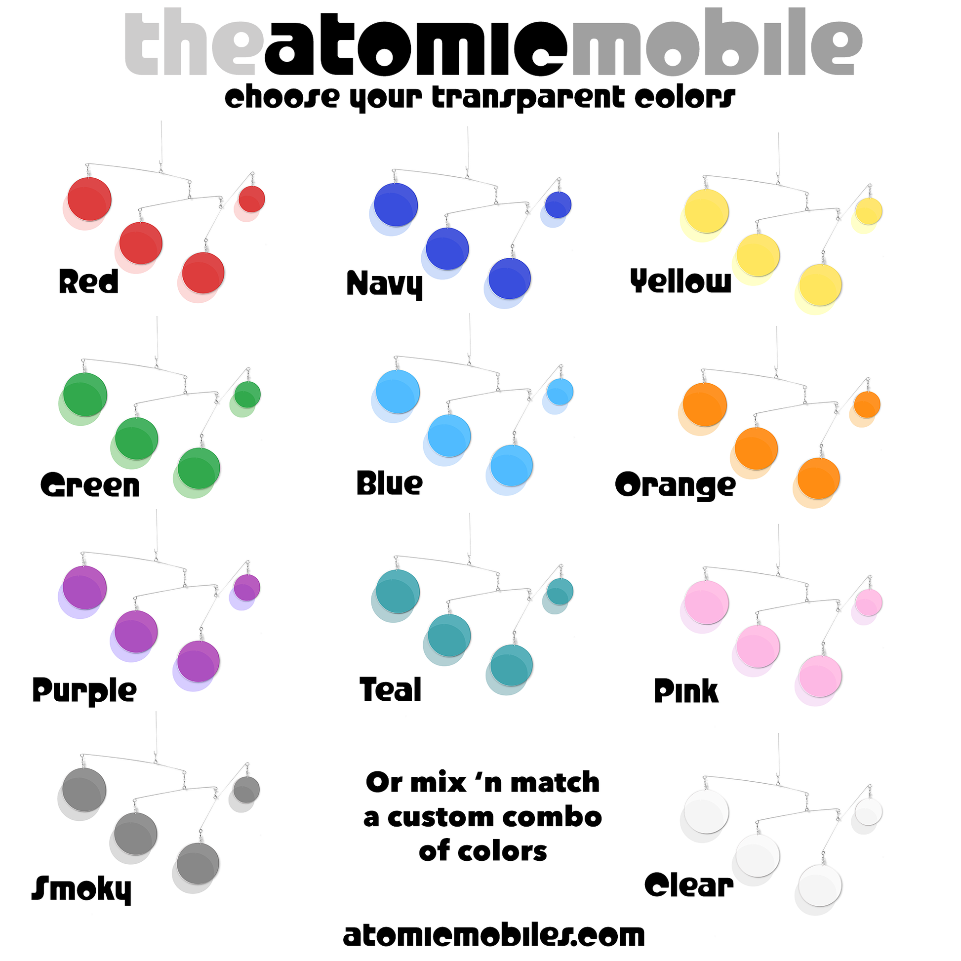 11 available colors for The Atomic Mobile - DIY mobile kit by AtomicMobiles.com