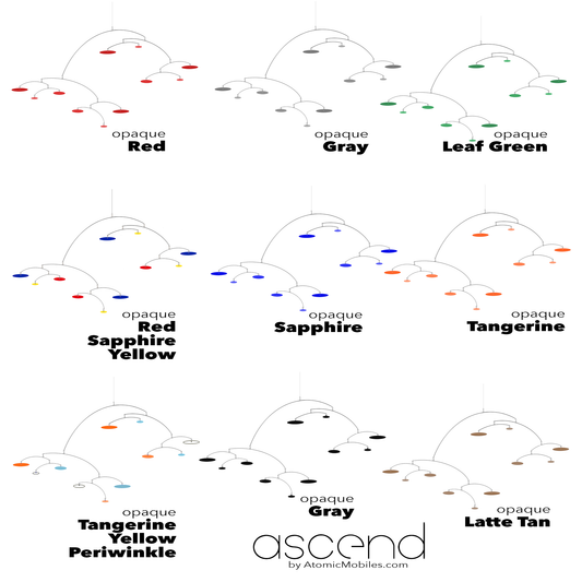Designer Colors for Ascend kinetic hanging modern art mobiles in XL 8 foot size by AtomicMobiles.com