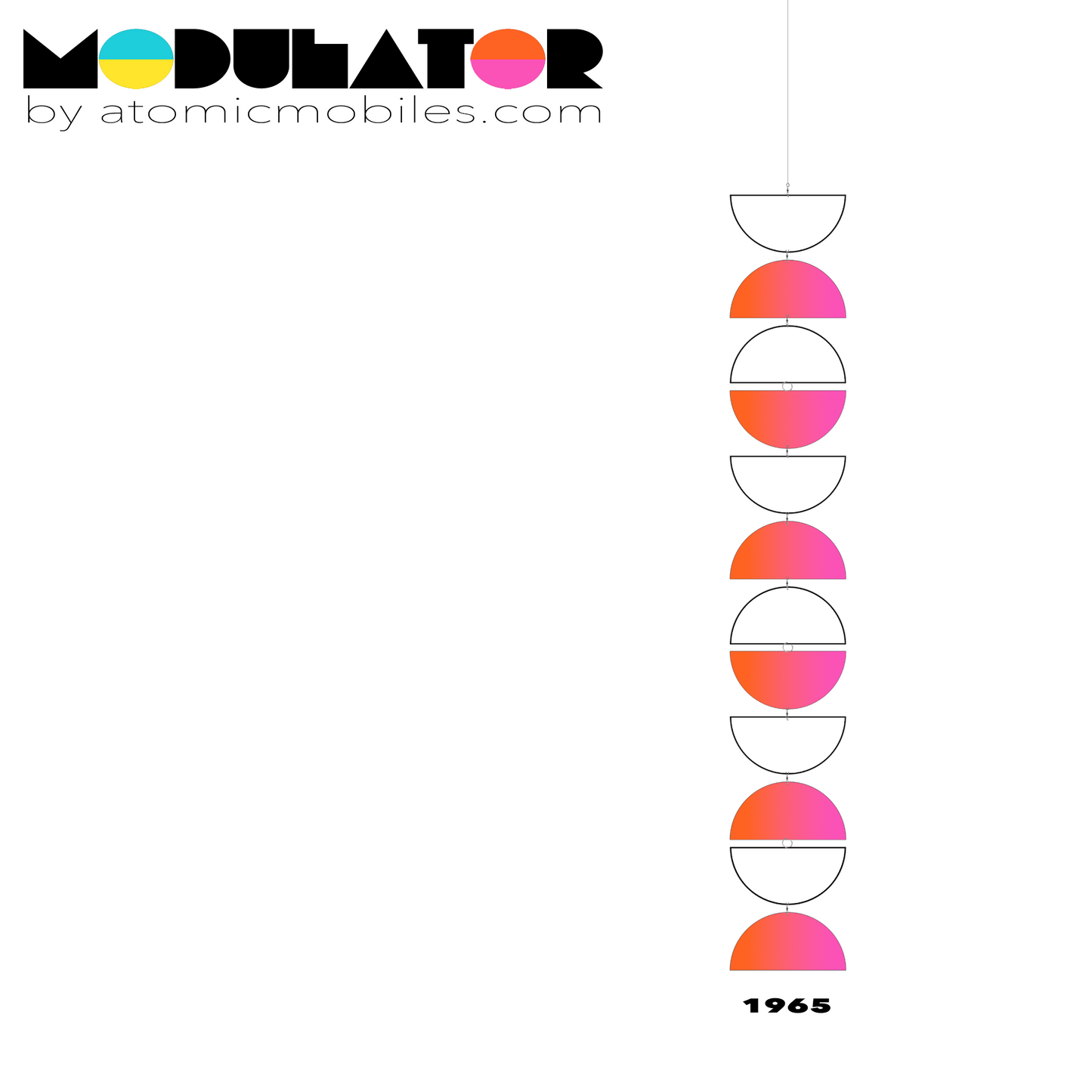 MODulator Vertical Art Mobile - retro mid century modern style hanging art mobile in 1965 Colors of White and Fluorescent Pink by AtomicMobiles.com