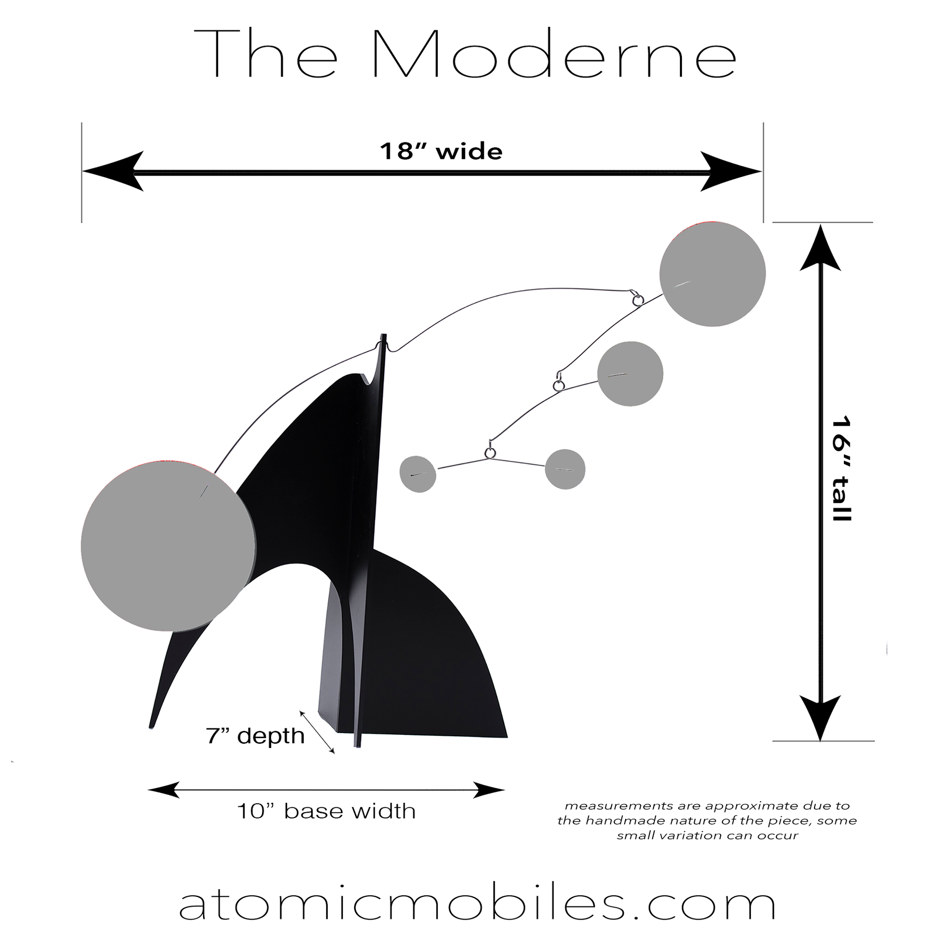 Measurements of mobile parts of Moderne Art Stabile Sculpture by AtomicMobiles.com