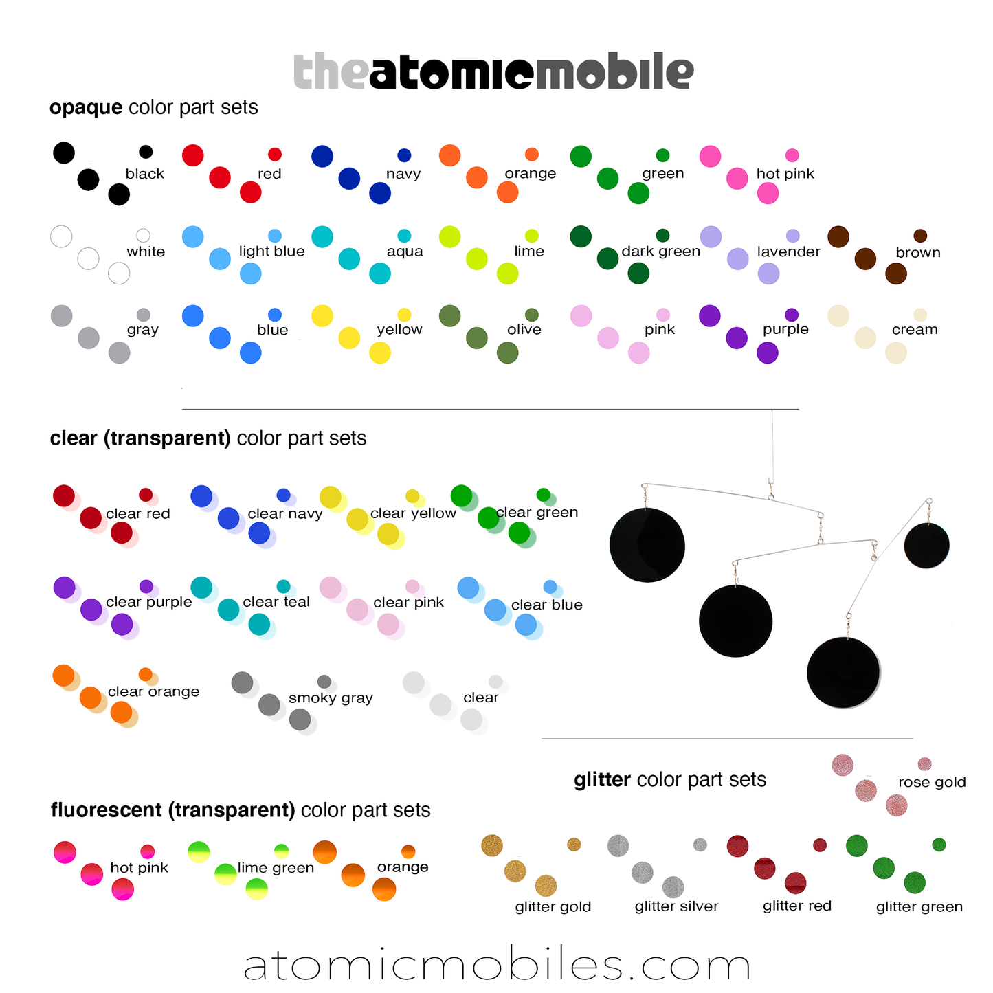 Color Chart for additional Color Sets in 39 beautiful acrylic colors by AtomicMobiles.com