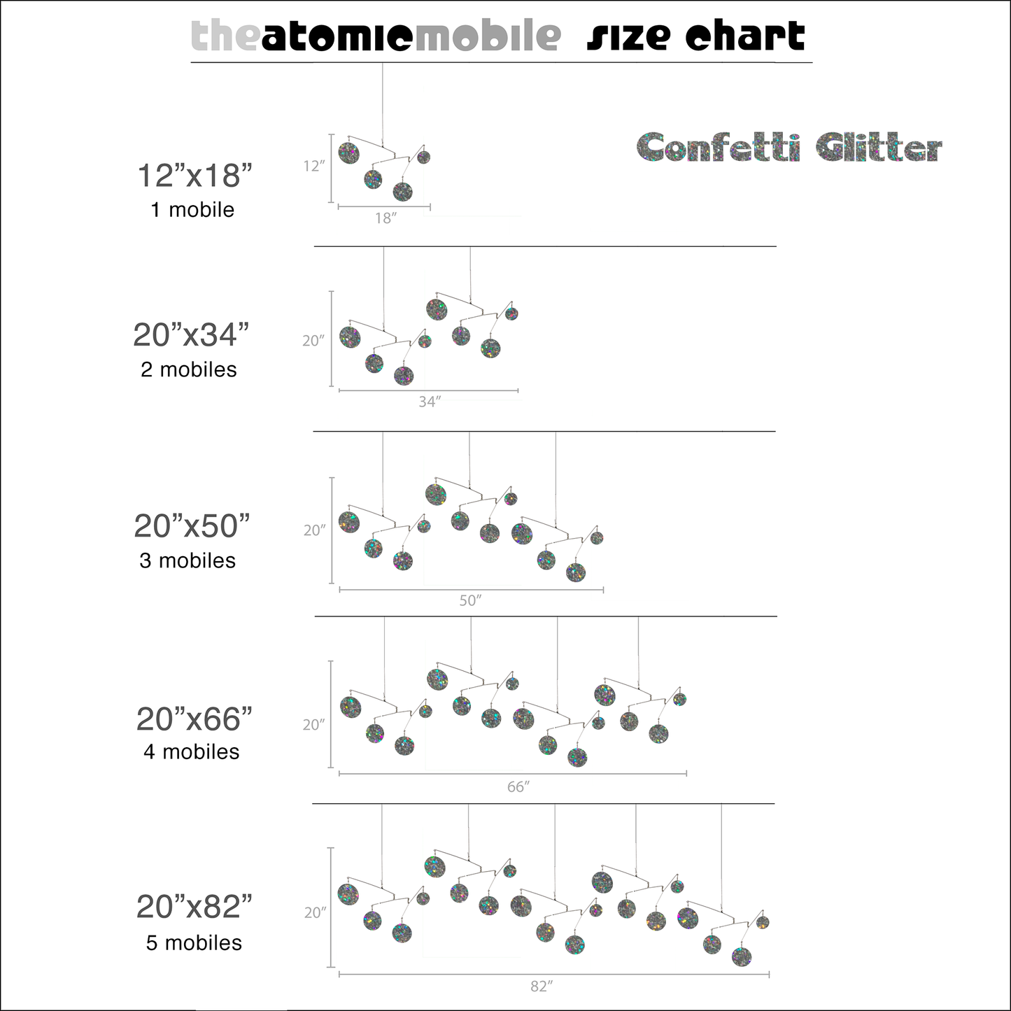 Confetti Glitter Size Chart for Atomic Mobiles - kinetic hanging art mobiles by AtomicMobiles.com