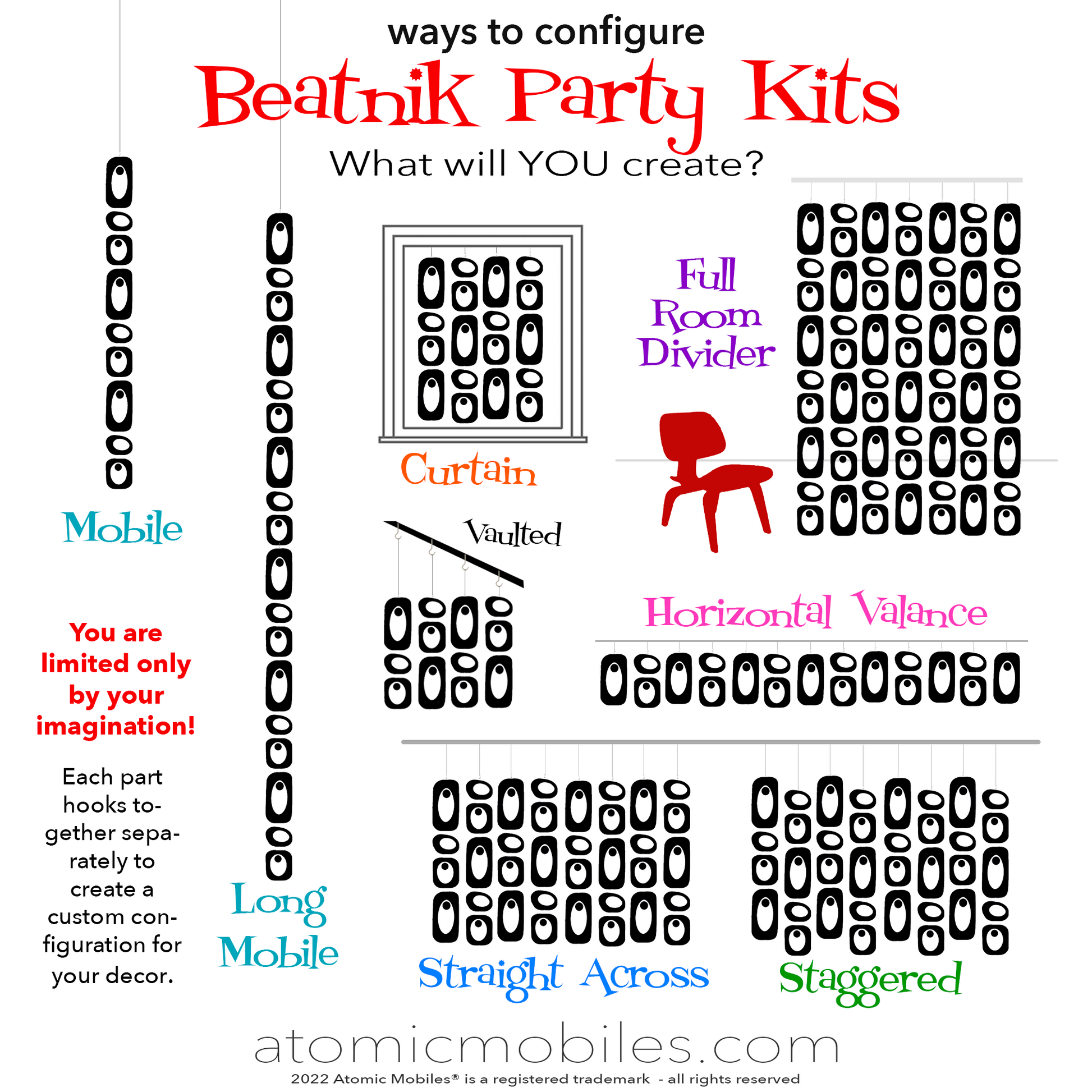 Beatnik Party Atomic Kits Inspo for Mobiles, Room Dividers, Curtains, Vaulted Ceilings, and Valances by AtomicMobiles.com