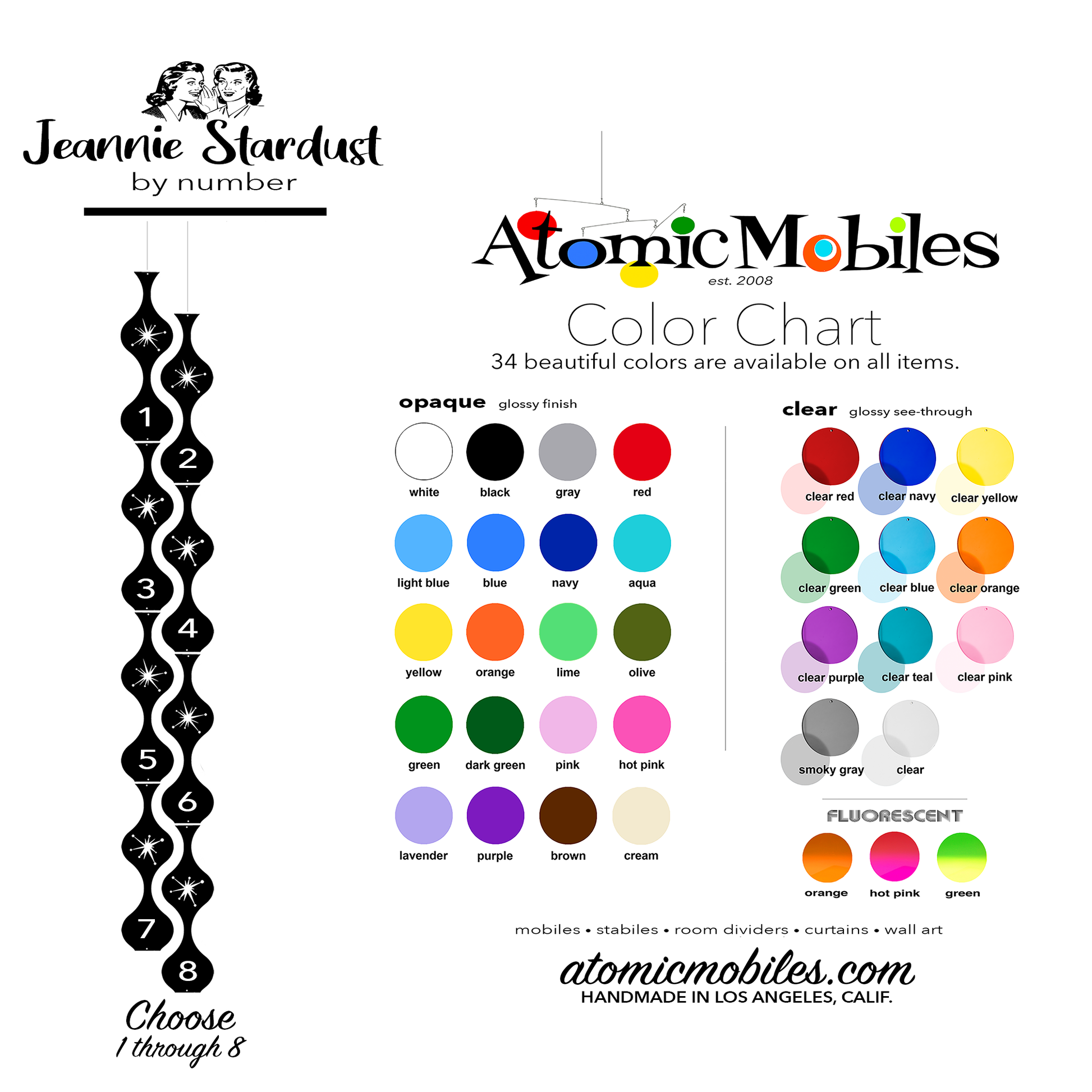 Jeannie Stardust Retro Mid Century Modern Mobiles Color Chart Half Order - 2 Columns - Choose your own colors - by AtomicMobiles.com