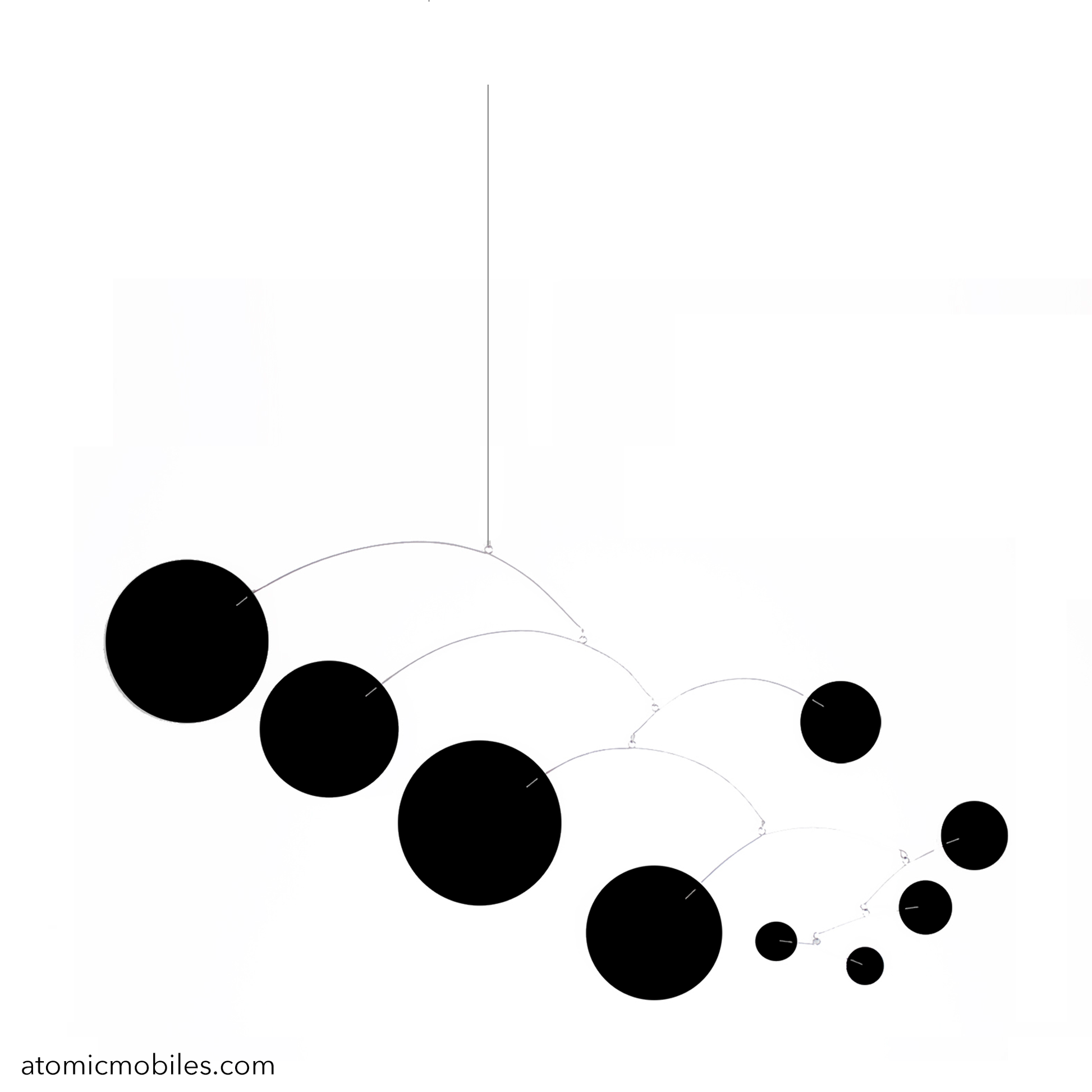 MOD Mobile with big circles in all Black - groovy mid century modern style kinetic art mobiles by AtomicMobiles.com