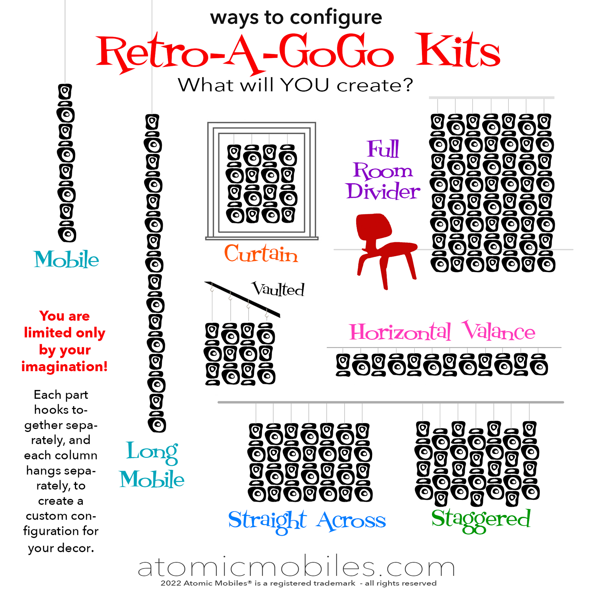 Retro-A-GoGo Atomic Kits Inspo for Mobiles, Room Dividers, Curtains, Vaulted Ceilings, and Valances by AtomicMobiles.com