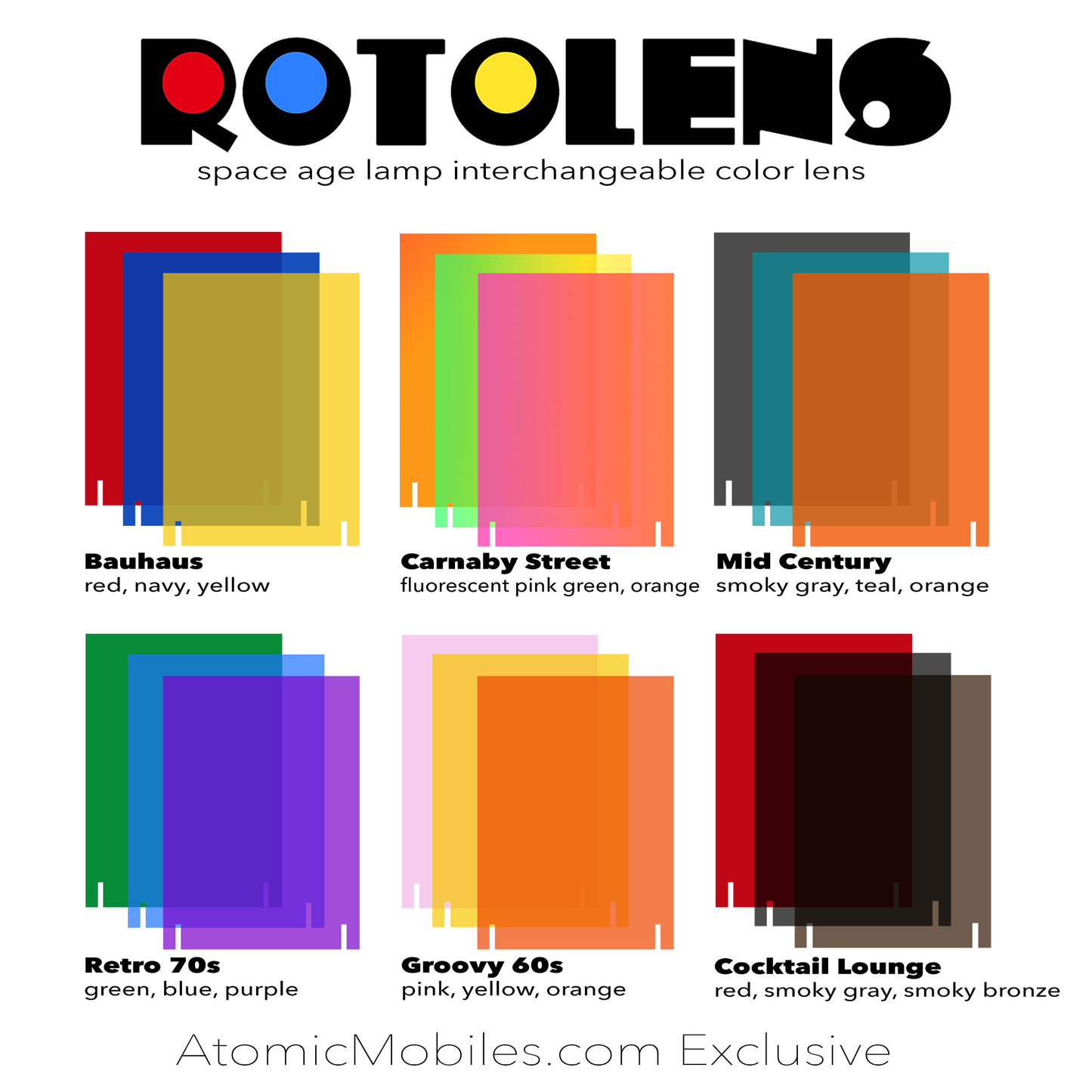 Color Chart for ROTOLENS Color Lens Interchangeable Panels by AtomicMobiles.com