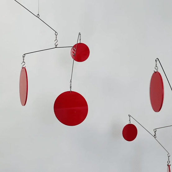Beautiful Red Hanging Art Mobile in motion - The Atomic Mobile animated gif of Red Acrylic Plexiglass by AtomicMobiles.com