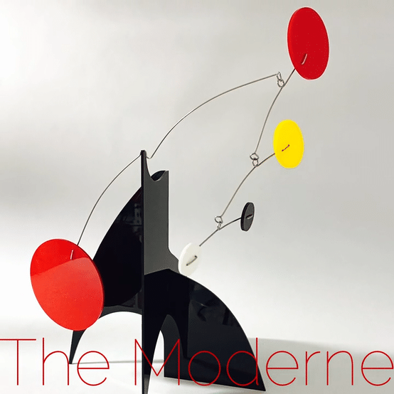 The Moderne in black, red, yellow, and white - kinetic art sculpture moving - by atomicmobiles.com