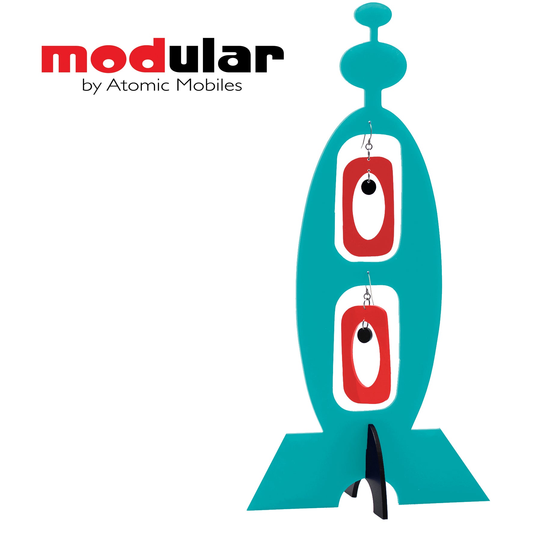 MODular Earrings + Stabile modern art sculpture in aqua red black by AtomicMobiles.com