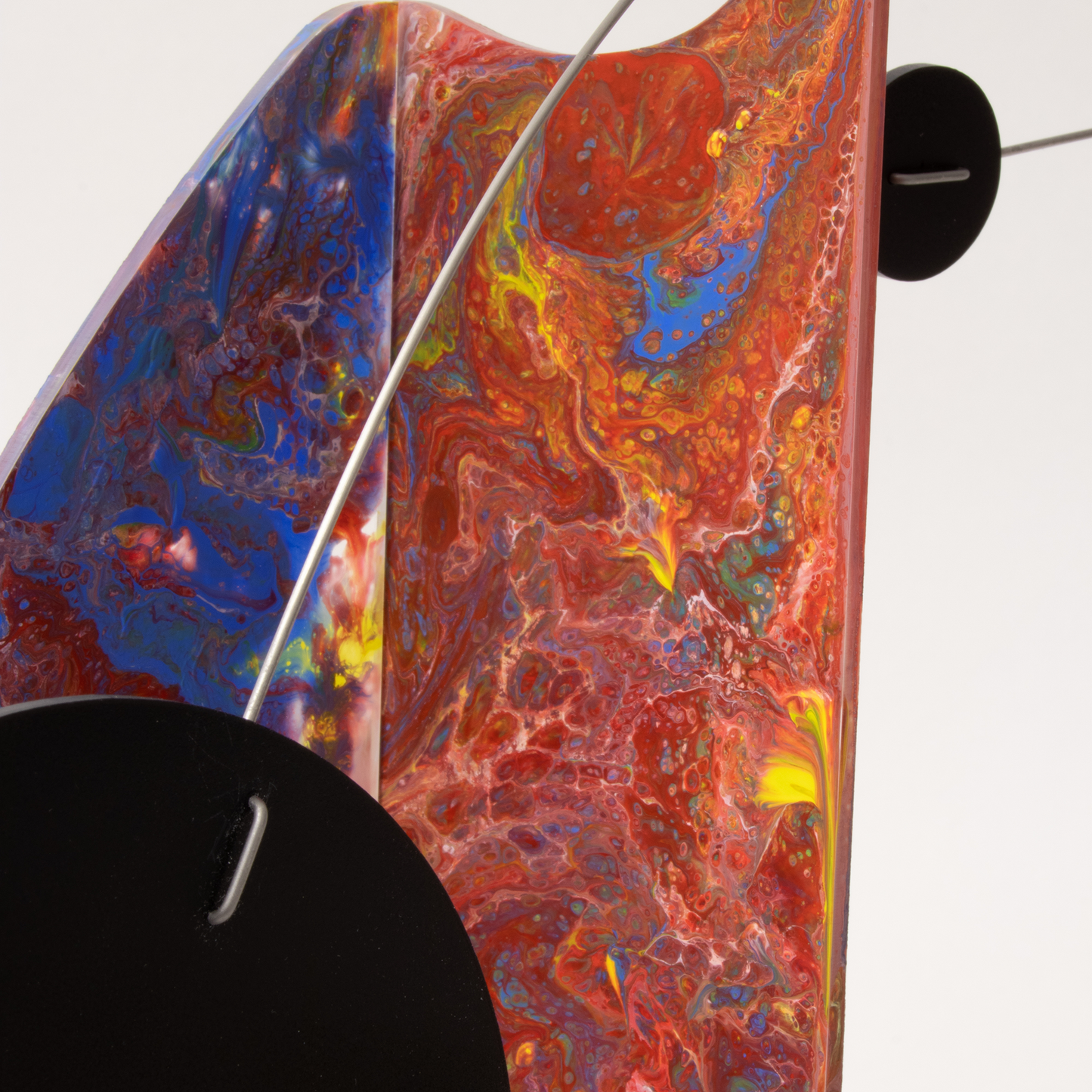 Swirly colors in this beautiful hand painted kinetic art mobile by AtomicMobiles.com - one of a kind abstract modern art