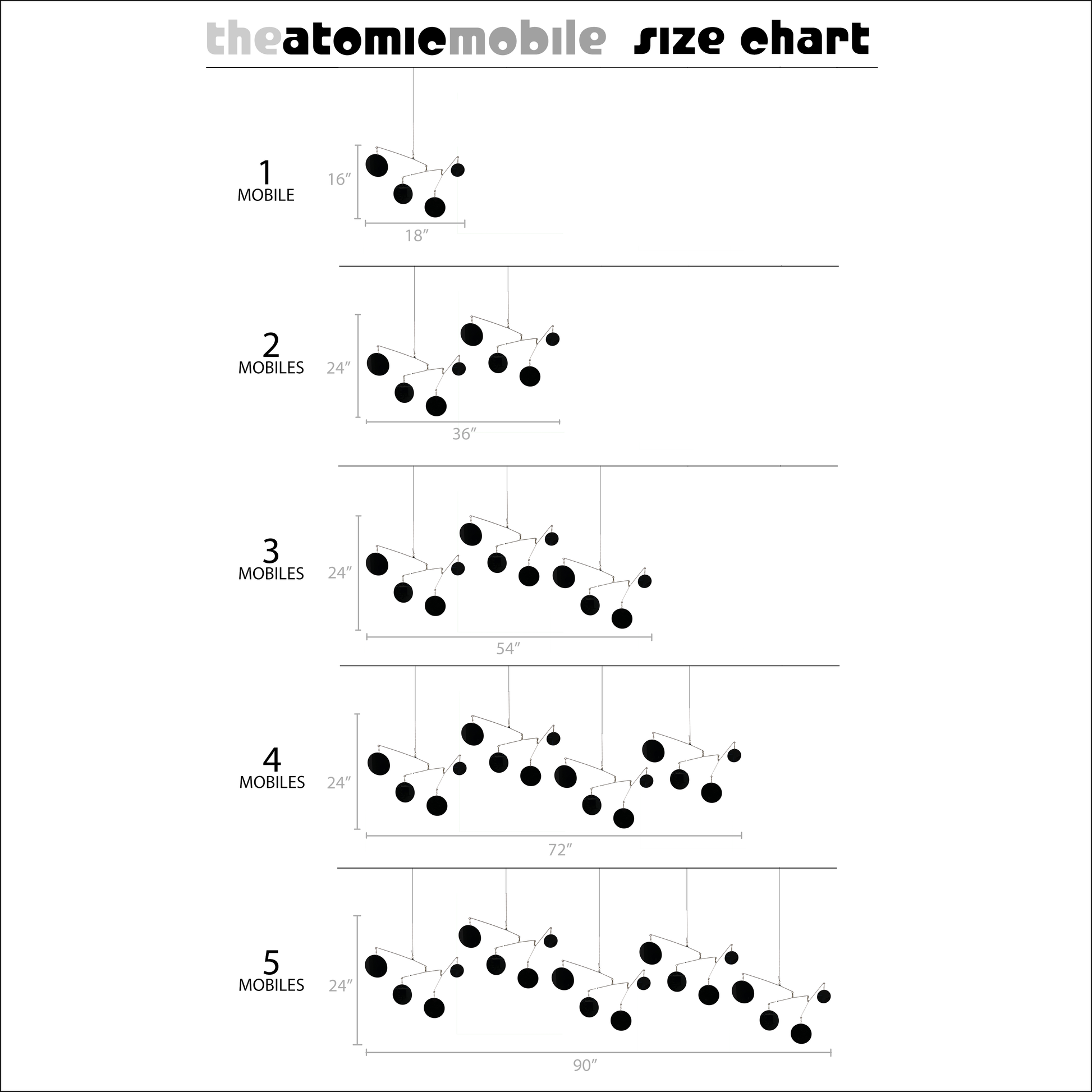 Atomic Mobiles Size Chart - display 1 or more for a cool look! - by AtomicMobiles.com