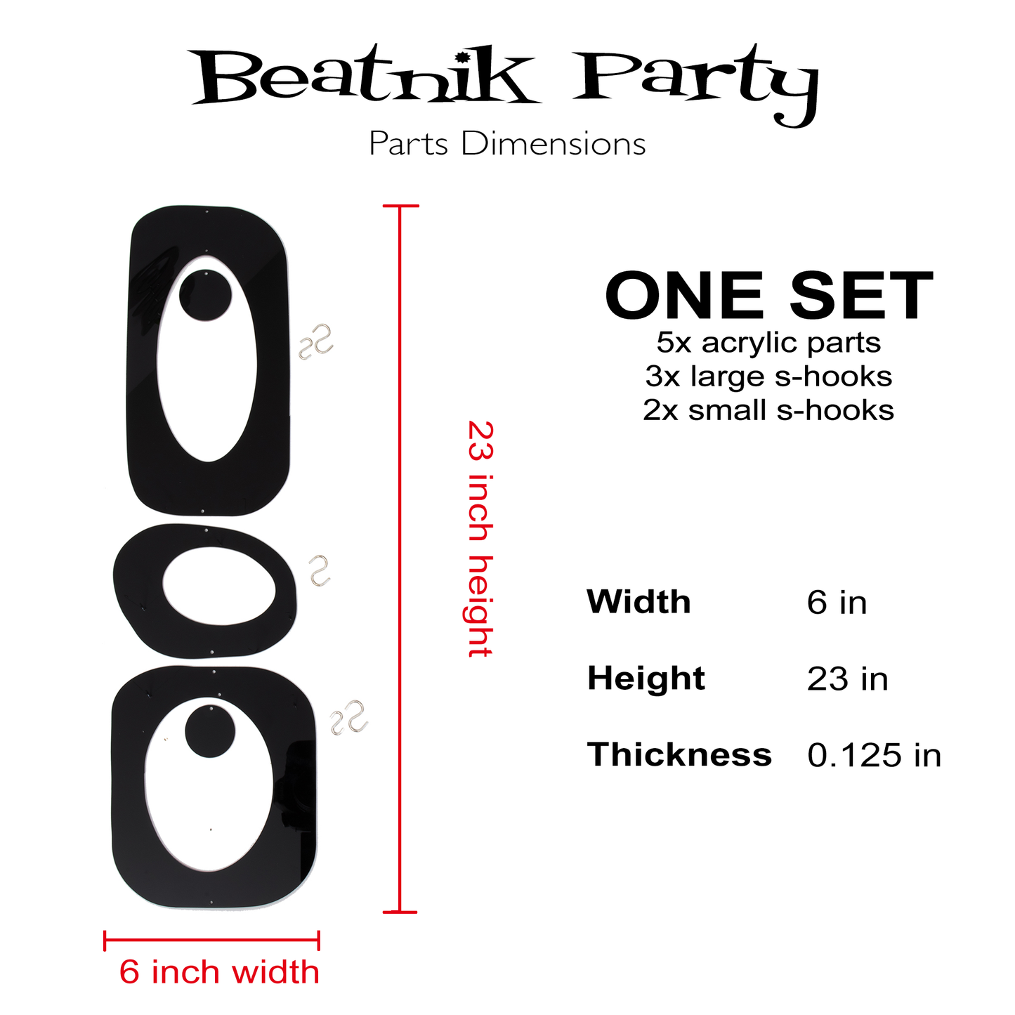 Beatnik Party Parts Dimensions for one set of DIY Kit to make room dividers, curtains, and art mobiles by AtomicMobiles.com