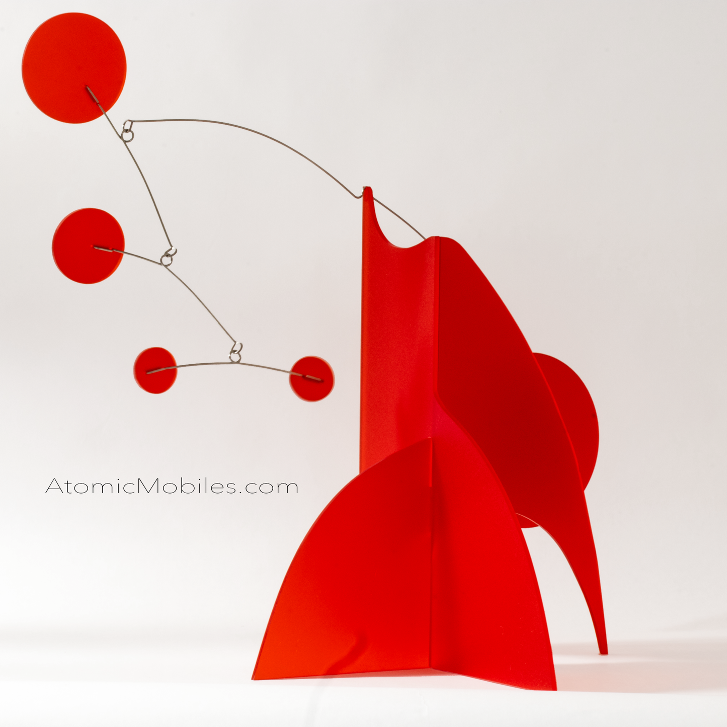 Back view of Moderne Monochrome Red - Frosty Red modern art sculpture stabile - tabletop mobile - handmade in Los Angeles by AtomicMobiles.com