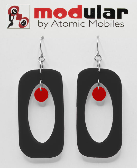 MODular Earrings - Beatnik Boho Statement Earrings in Black and Red by AtomicMobiles.com - retro era inspired mod handmade jewelry
