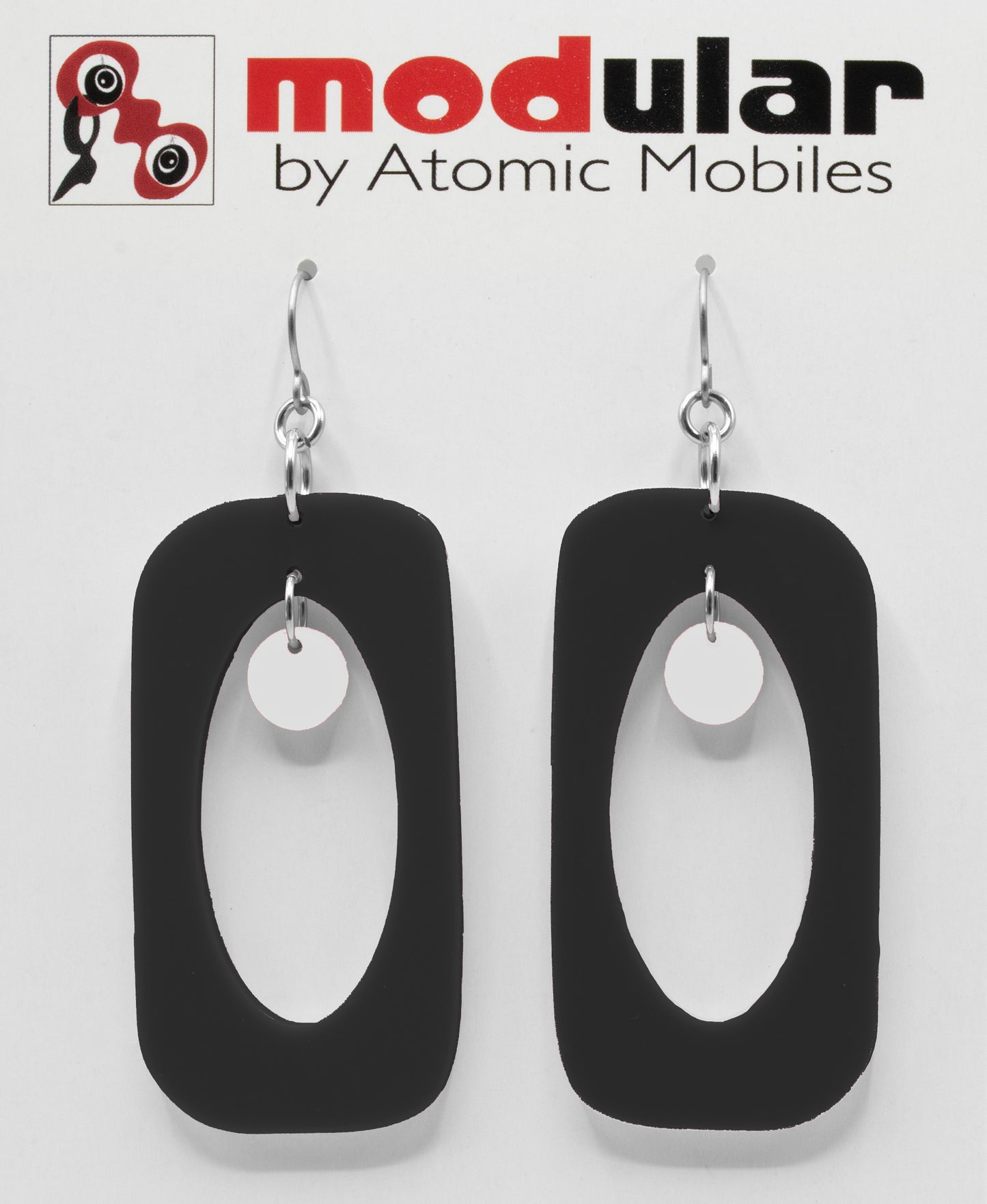 MODular Earrings - Beatnik Boho Statement Earrings in Black and White by AtomicMobiles.com - retro era inspired mod handmade jewelry