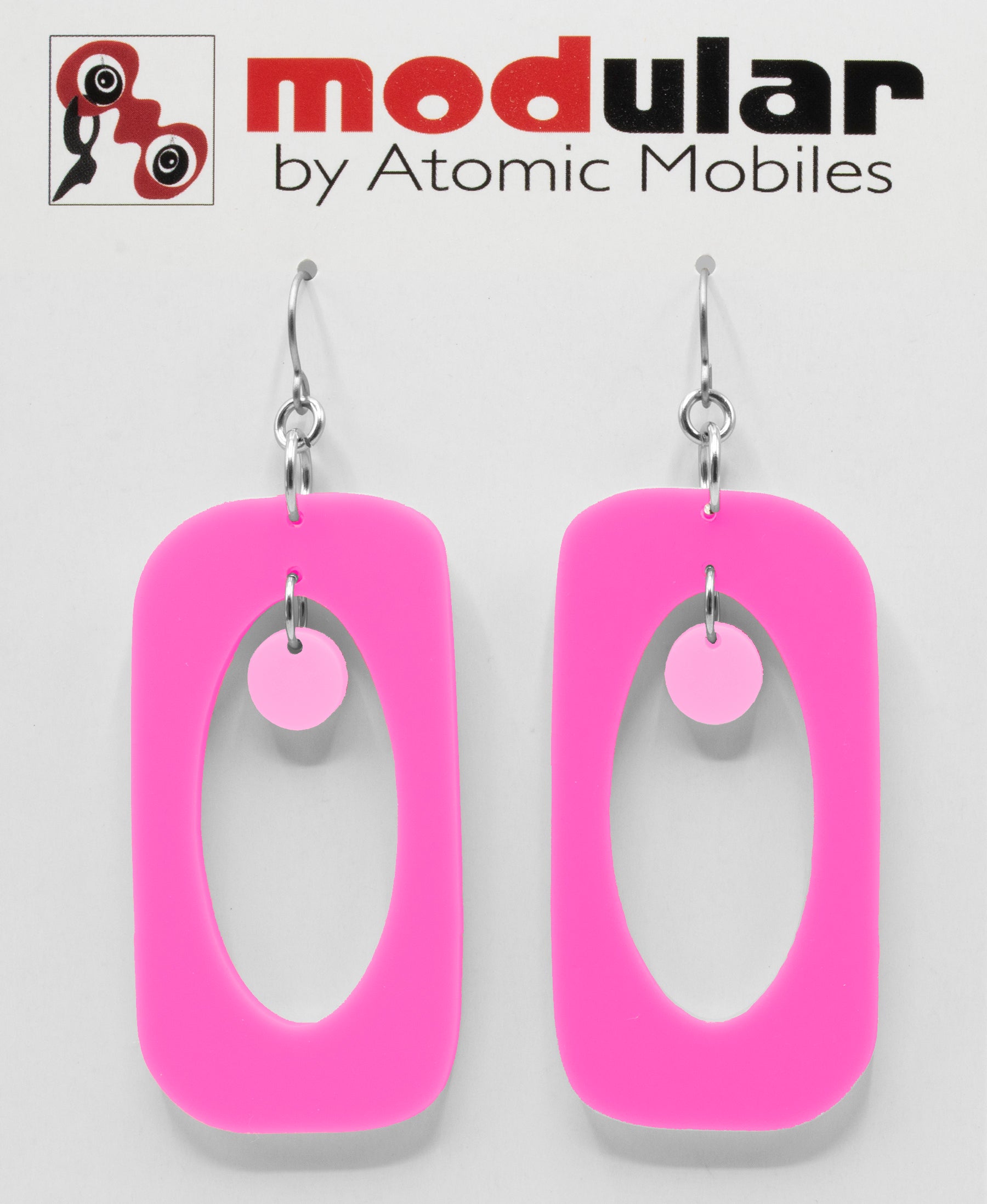 MODular Earrings - Beatnik Boho Statement Earrings in Hot Pink by AtomicMobiles.com - retro era inspired mod handmade jewelry