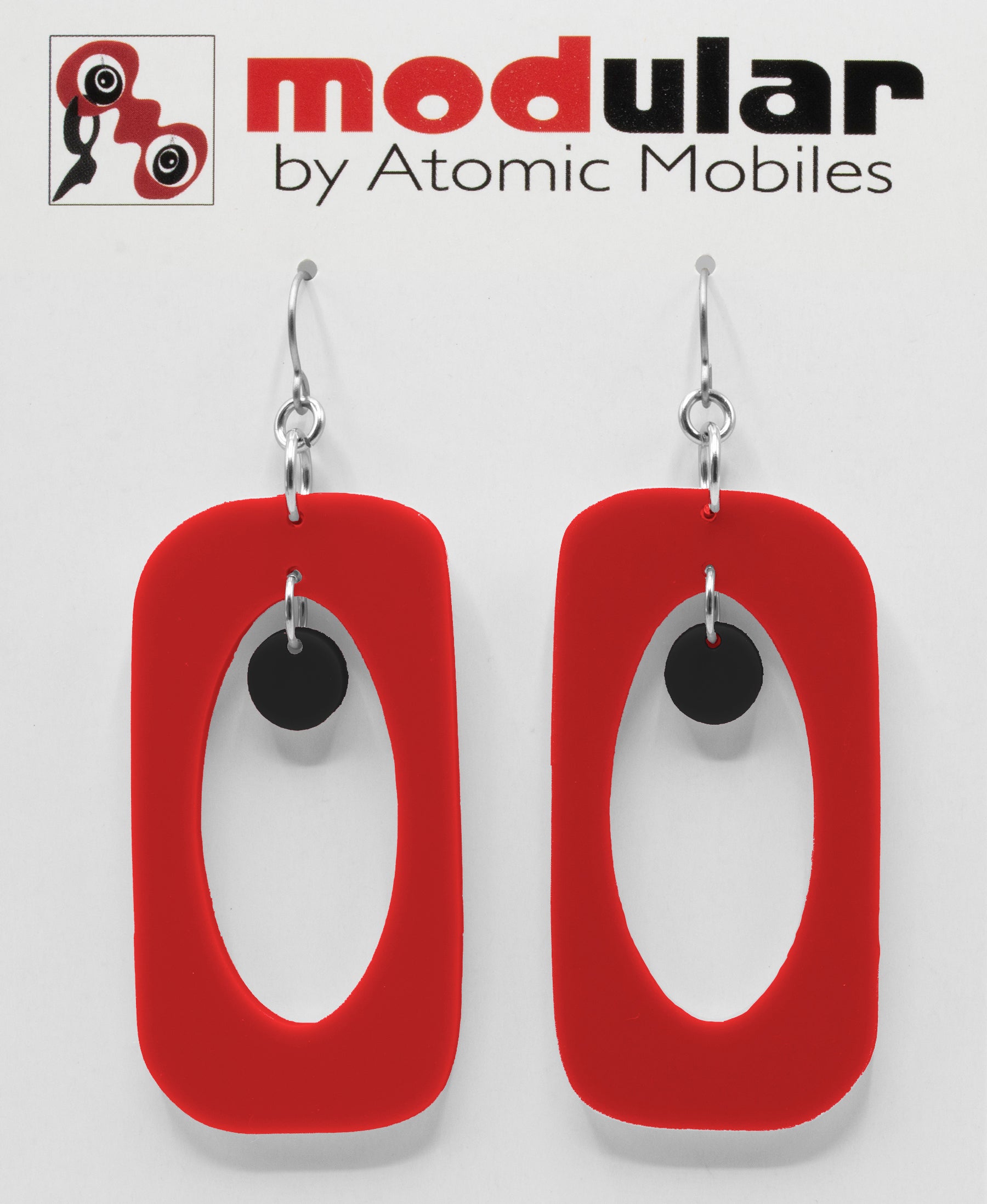 MODular Earrings - Beatnik Boho Statement Earrings in Red and Black by AtomicMobiles.com - retro era inspired mod handmade jewelry