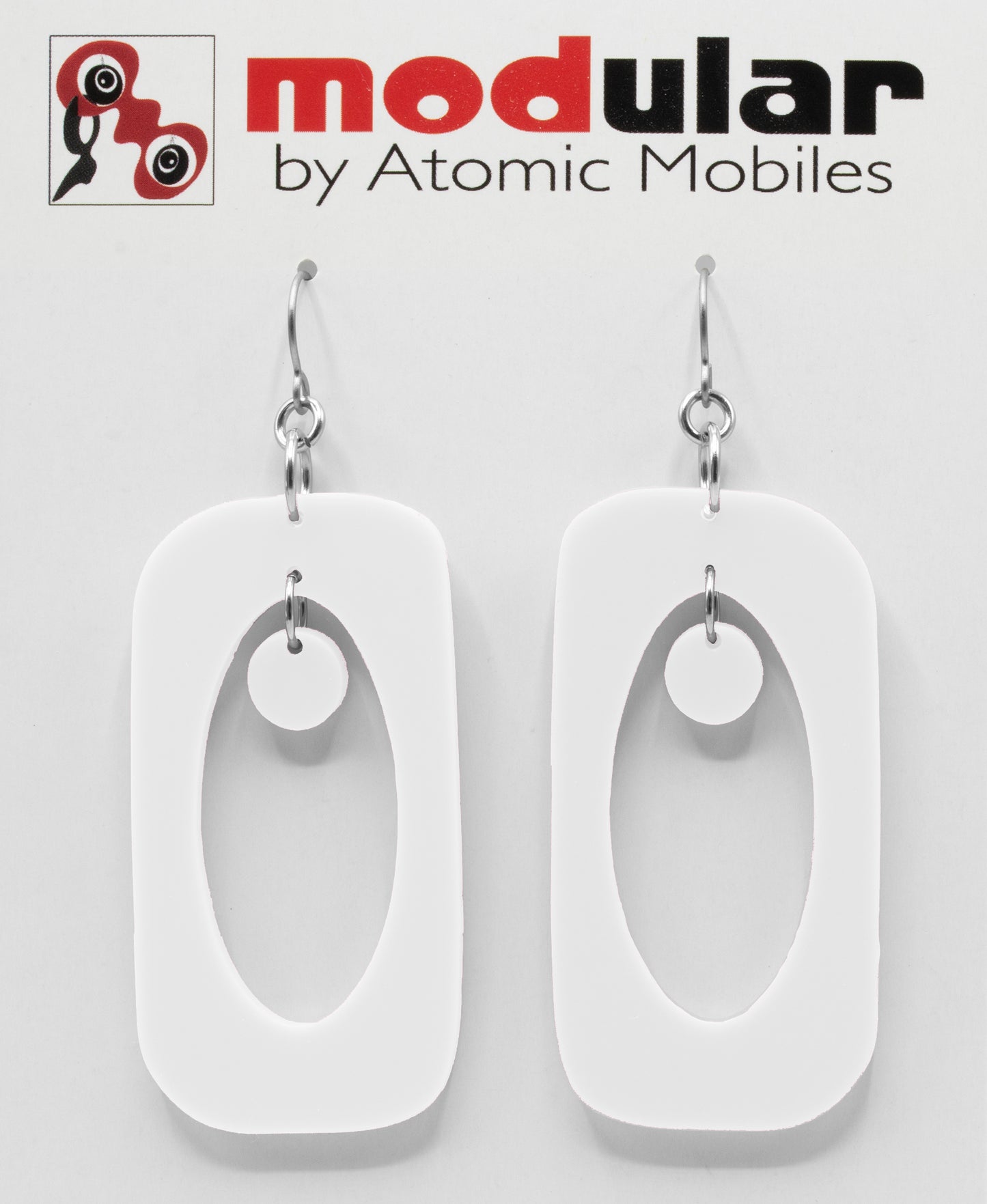Beatnik Boho Atomic Earrings in White by AtomicMobiles.com in Wistful White - mod retro midcentury inspired jewelry
