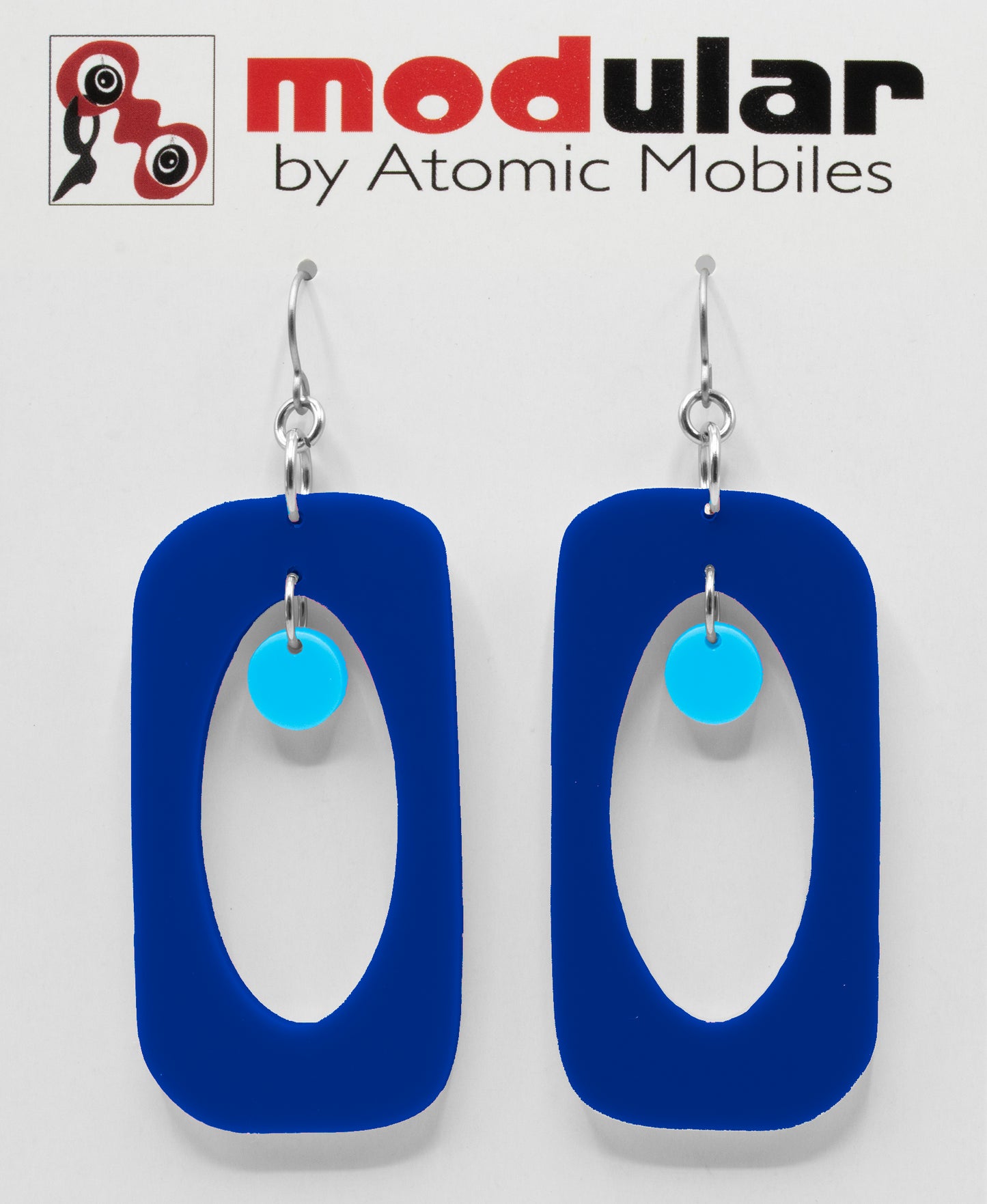 MODular Earrings - Beatnik Boho Statement Earrings in Navy and Blue by AtomicMobiles.com - retro era inspired mod handmade jewelry