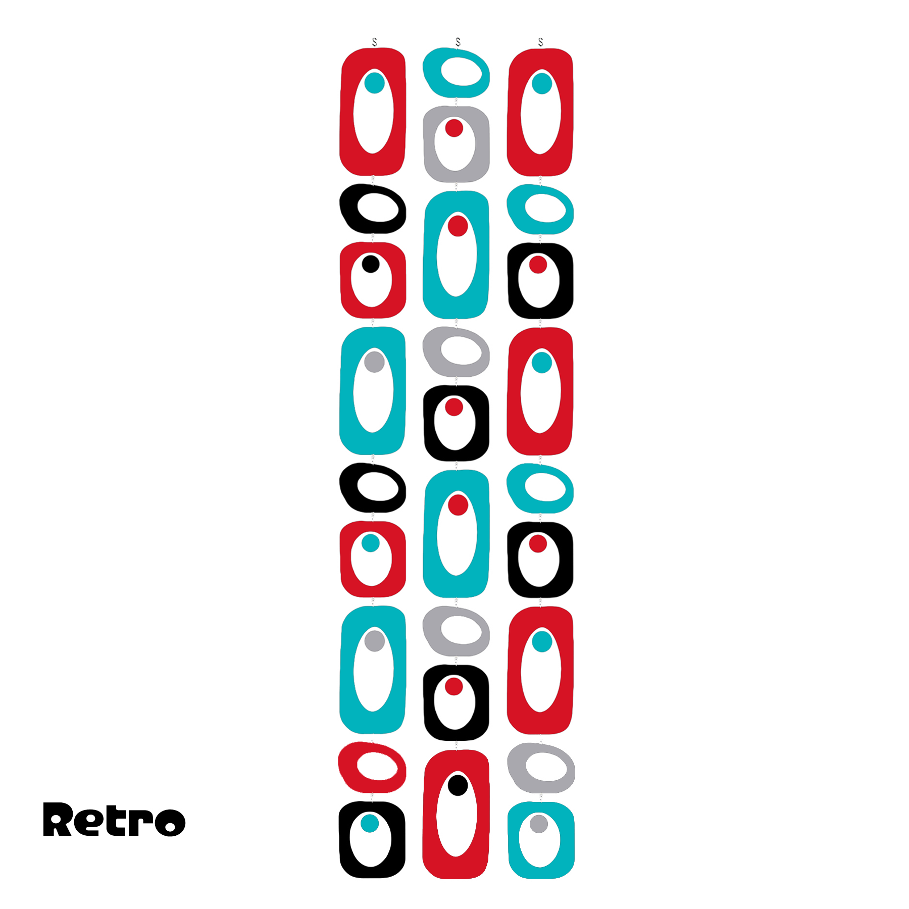 Beatnik Party RETRO Mid Century Modern Red, Aqua Blue, Black, and Gray Atomic Room Divider Screen Kit in plexiglass acrylic by AtomicMobiles.com