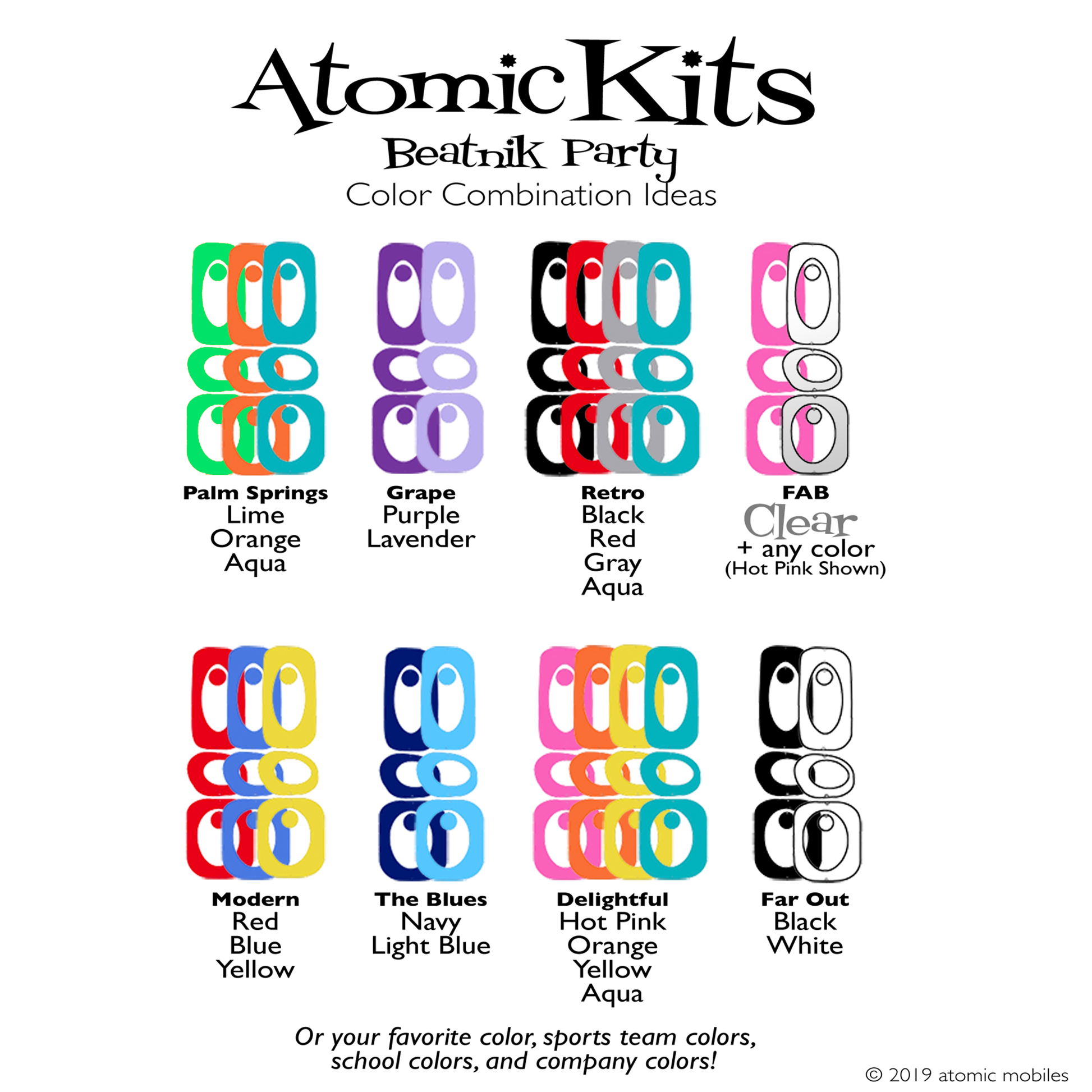 Beatnik Party Color Combination Idea Chart for Atomic Kits by AtomicMobiles.com