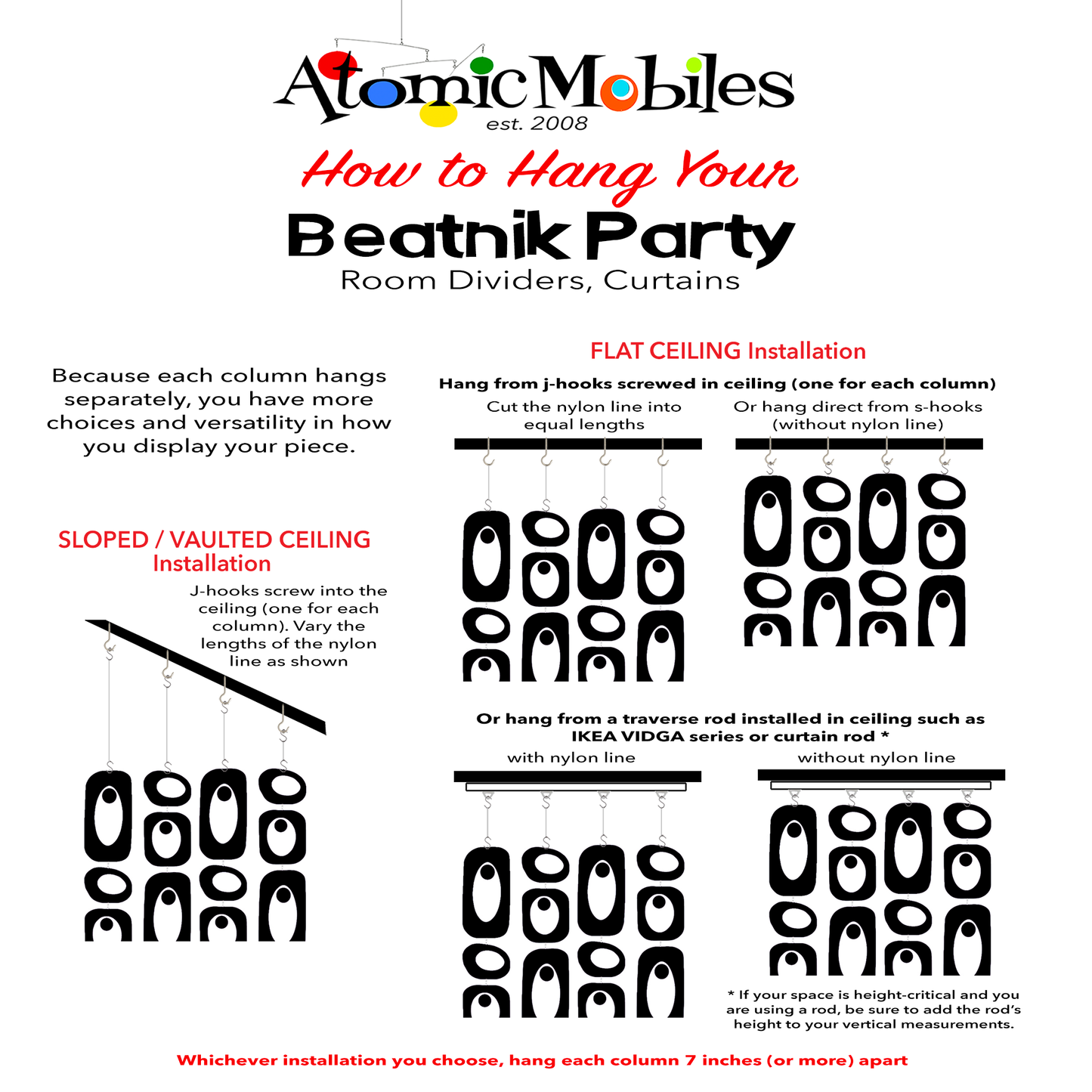 How to hang your Mid Century Modern style Beatnik Party Room Dividers, Mobiles, and Curtains by AtomicMobiles.com