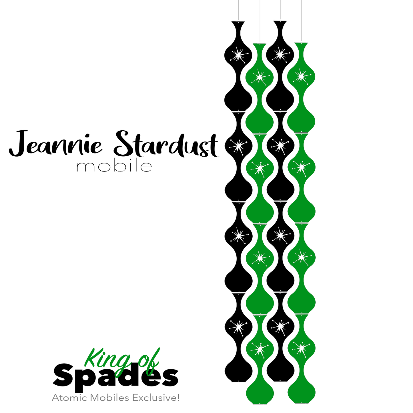 King of Spades Jeannie Stardust Hanging Art Mobile - mid century modern home decor in Green and Black - by AtomicMobiles.com