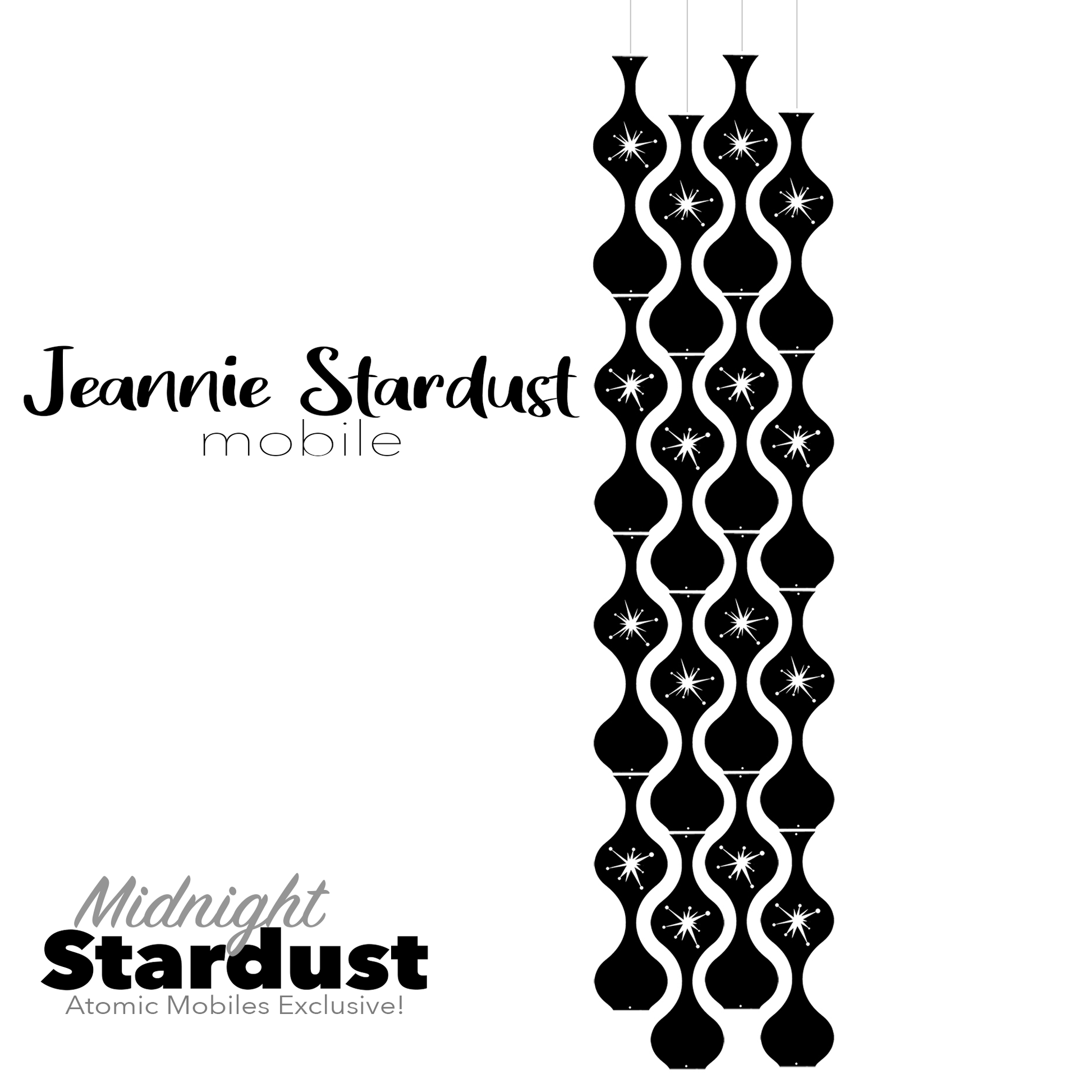 Midnight Stardust Jeannie Stardust Hanging Art Mobile - mid century modern home decor in Black - by AtomicMobiles.com