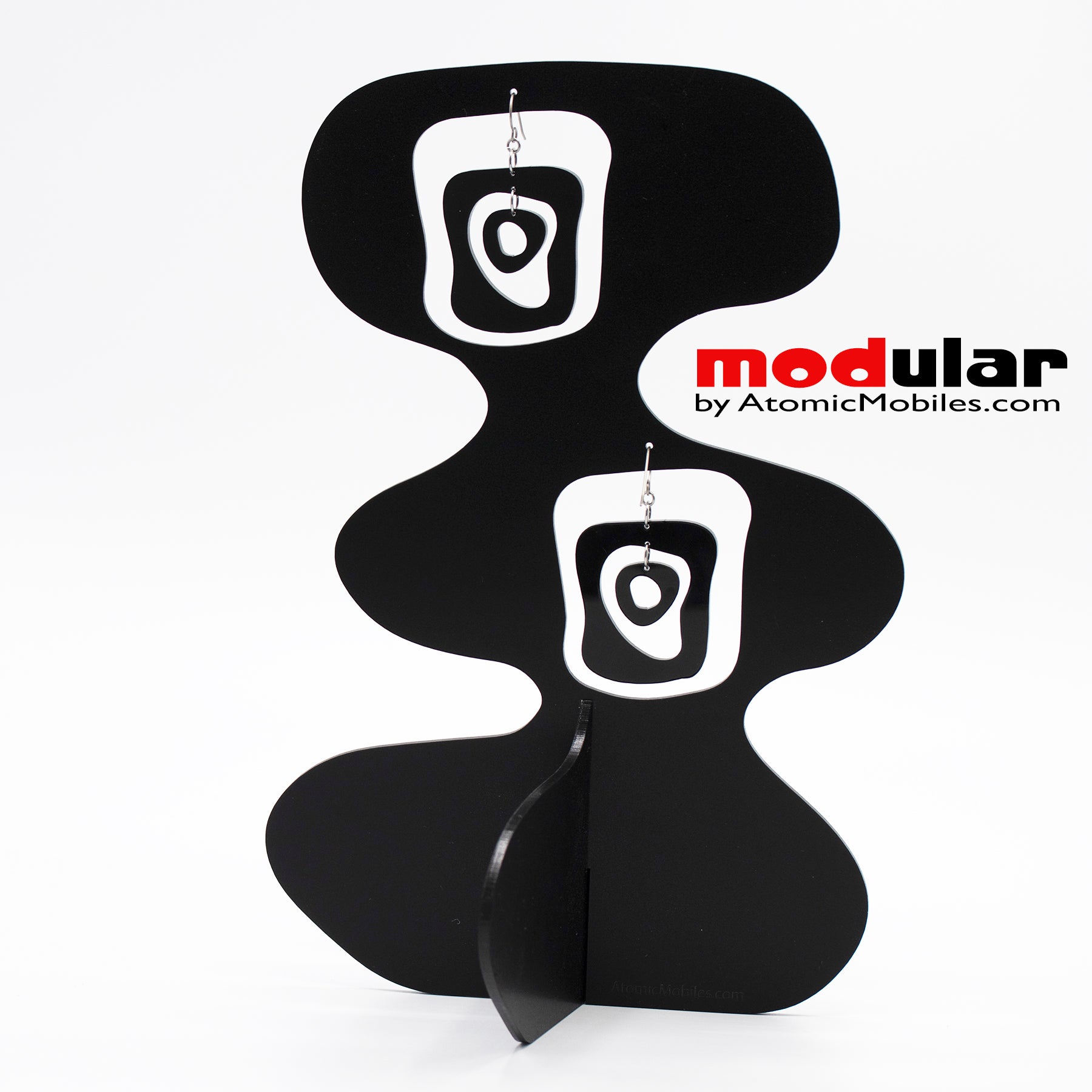 Handmade Mid Mod retro midcentury style earrings and stabile kinetic modern art sculpture in Black by AtomicMobiles.com