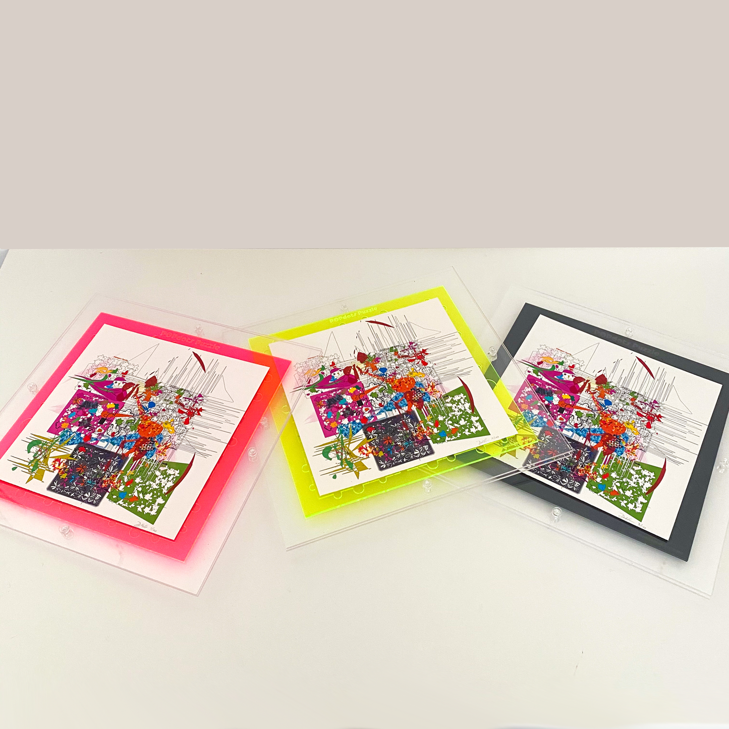 Hot Pink, Green Fluorescent Glo  & Black Jigsaw Puzzle - Limited Edition Art Piece by AtomicMobiles.com