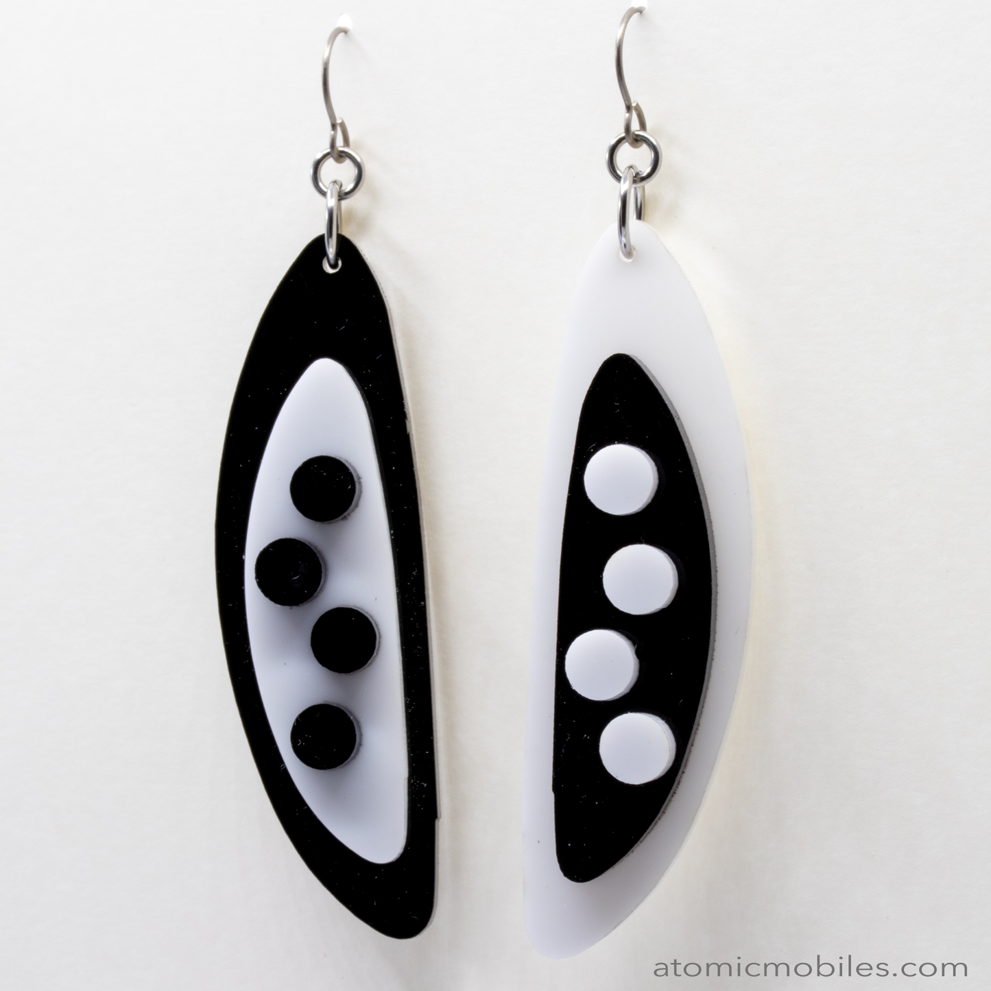 POPdots modern retro statement earrings in Black and White by AtomicMobiles.com