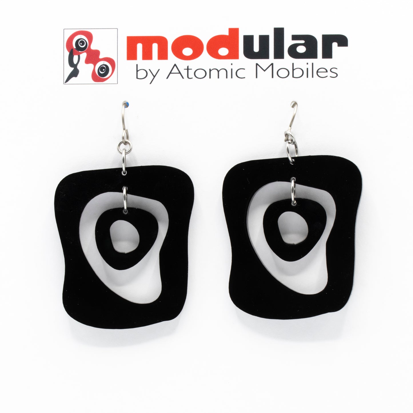MODular Earrings - Mid Mod Statement Earrings in Black by AtomicMobiles.com - mid century inspired modern art dangle earrings