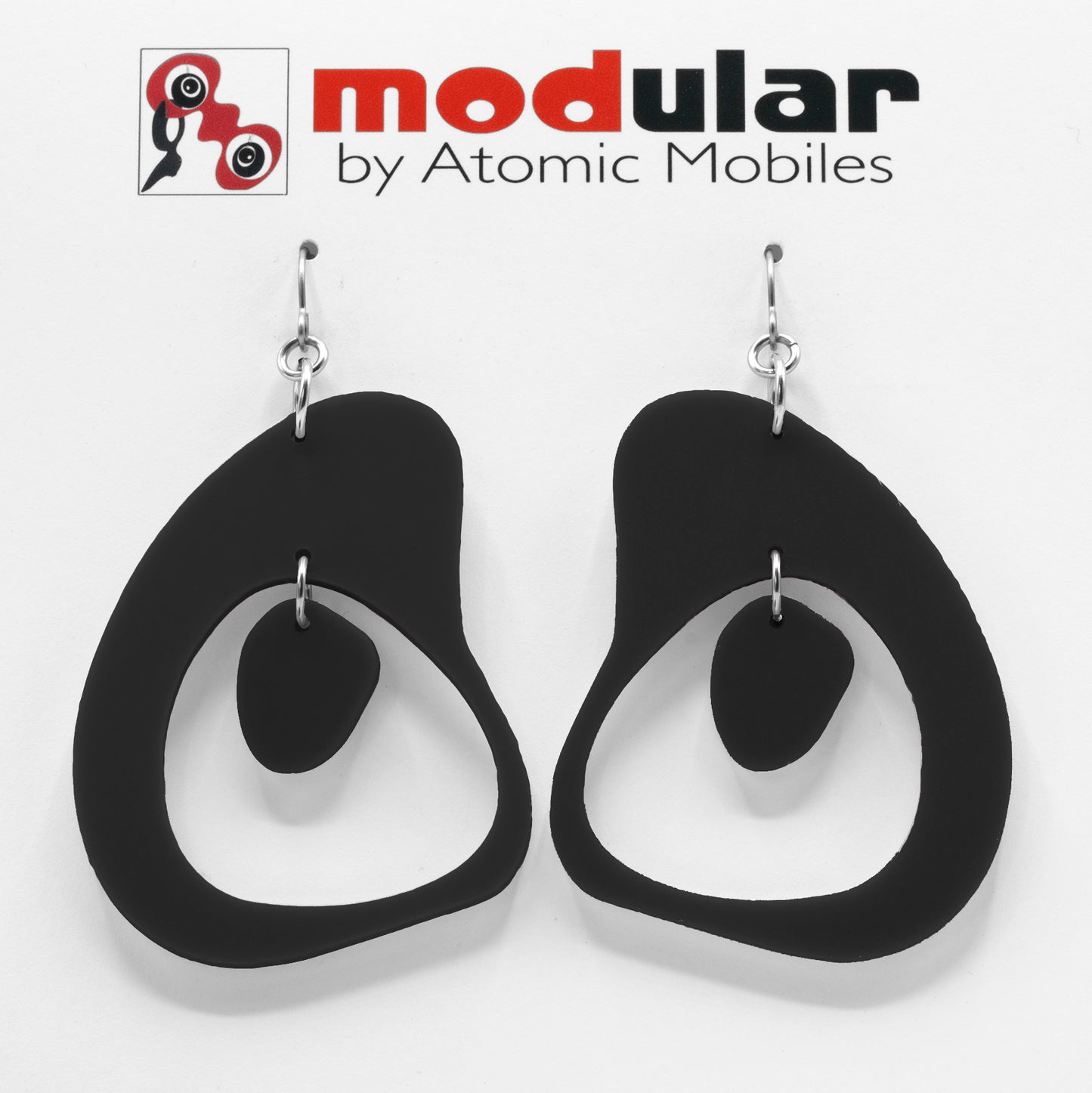 MODular Earrings - Boomerang Statement Earrings in Black by AtomicMobiles.com - retro era inspired mod handmade jewelry