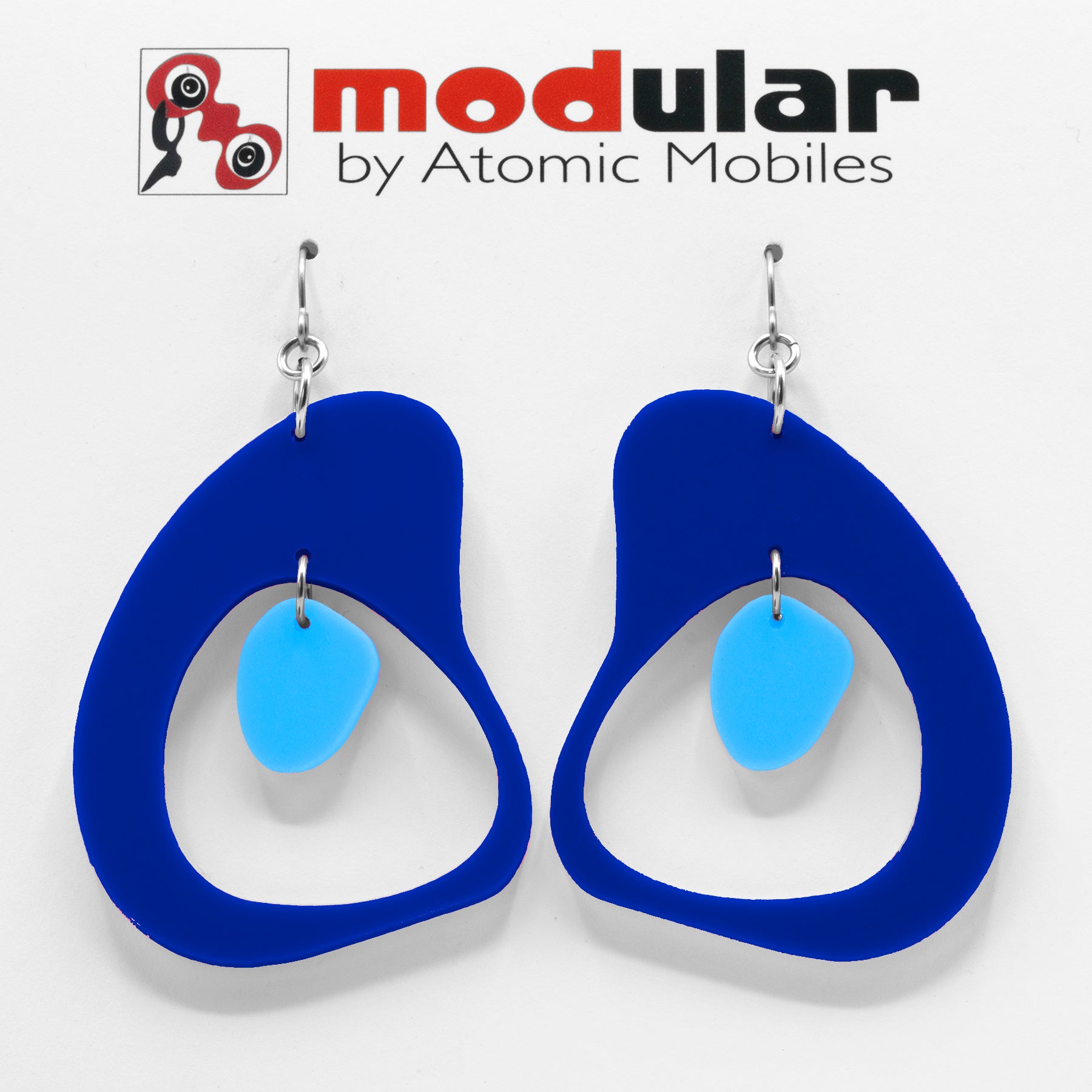 MODular Earrings - Boomerang Statement Navy Blue in Atomic by AtomicMobiles.com - retro era inspired mod handmade jewelry