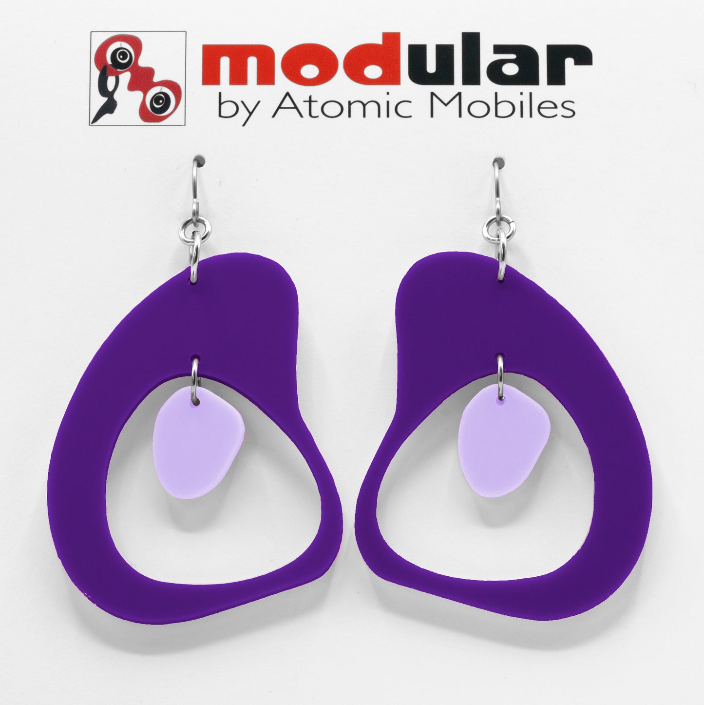 MODular Earrings - Boomerang Statement Earrings in Purple by AtomicMobiles.com - retro era inspired mod handmade jewelry